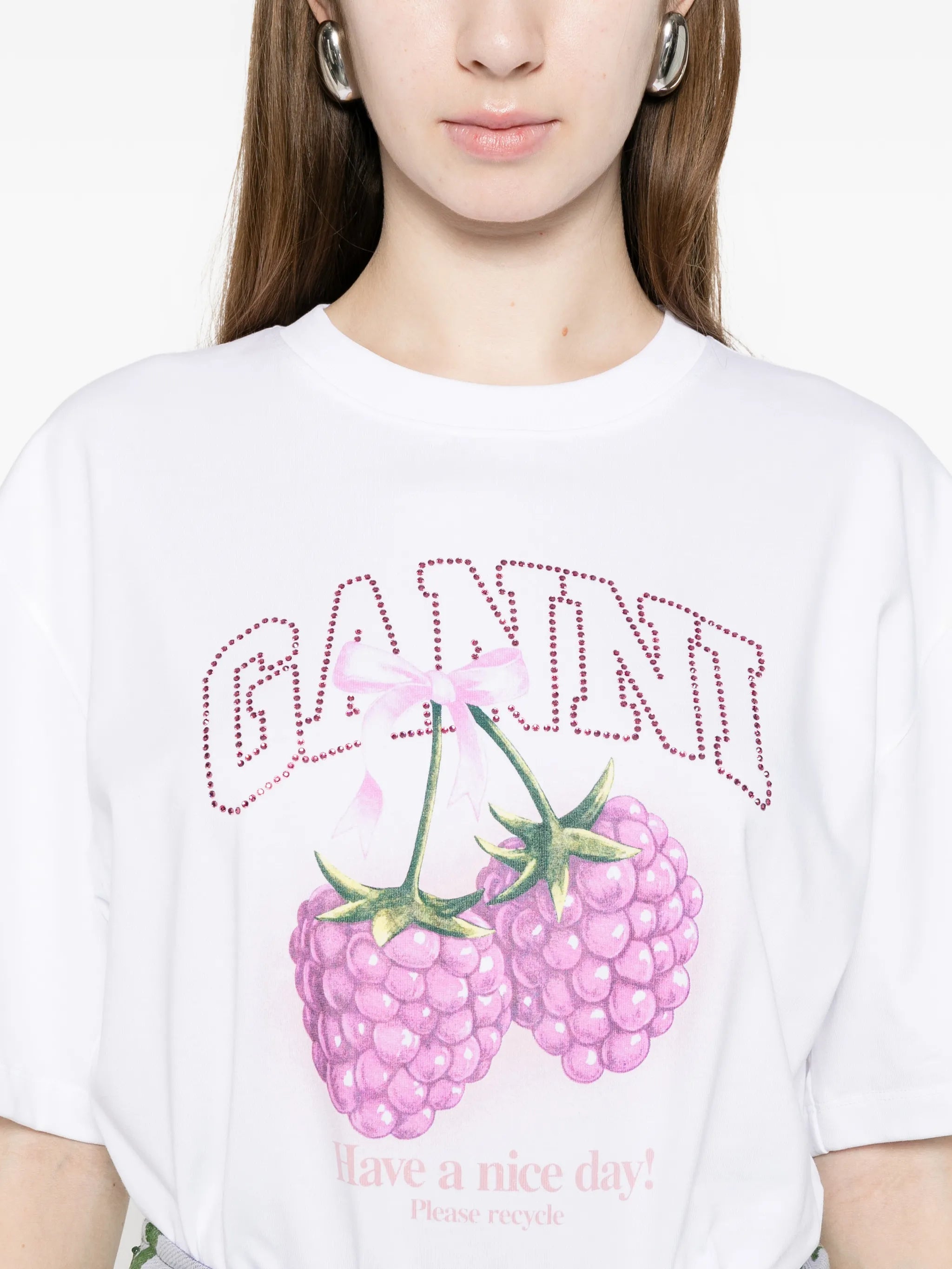 GANNI raspberry graphic T - shirt