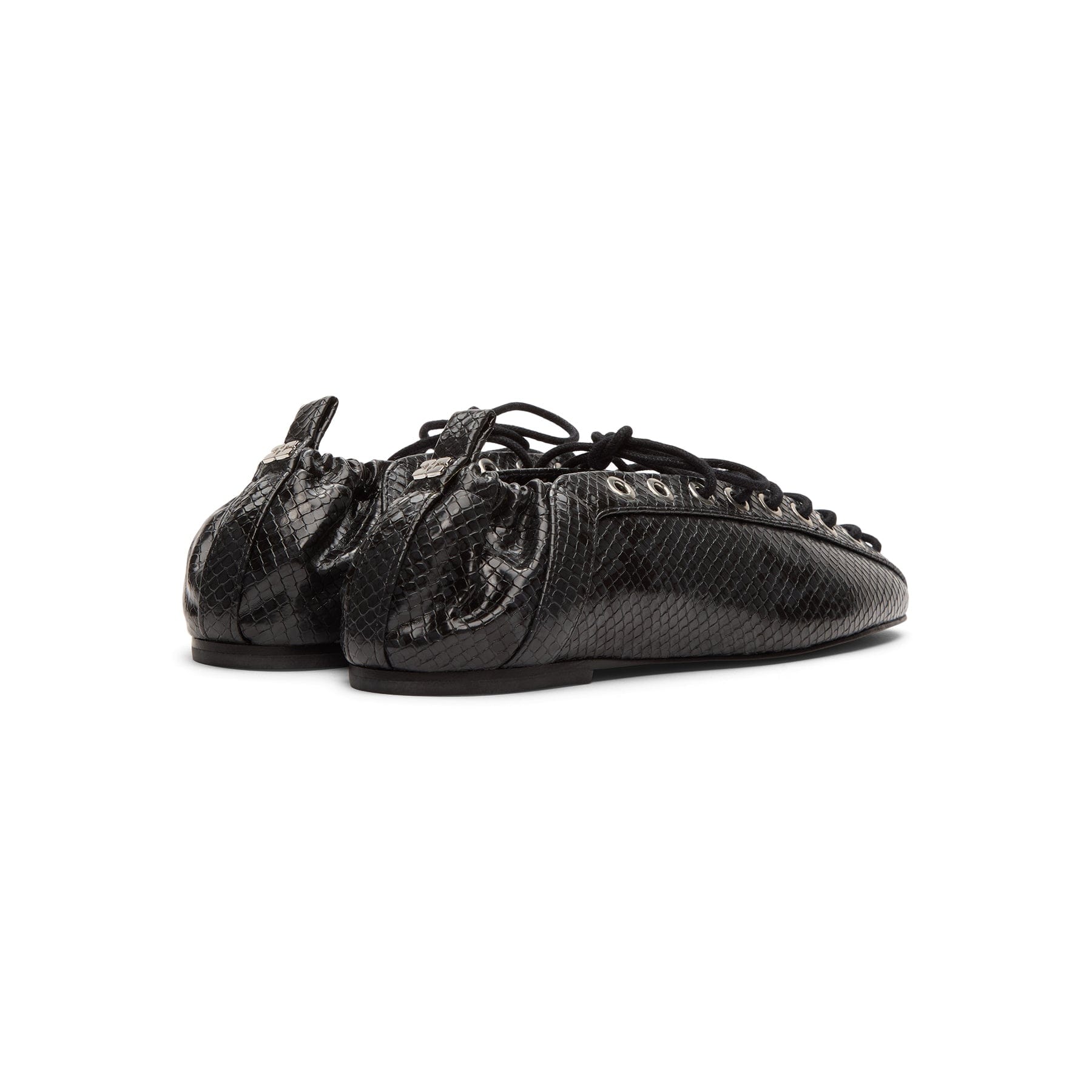 GANNI Lace - Up Ballerinas (Black Oyster)