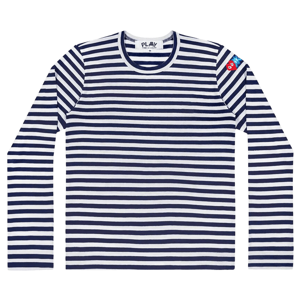Comme des Garçons PLAY Double Heart Striped T-Shirt Blue/White