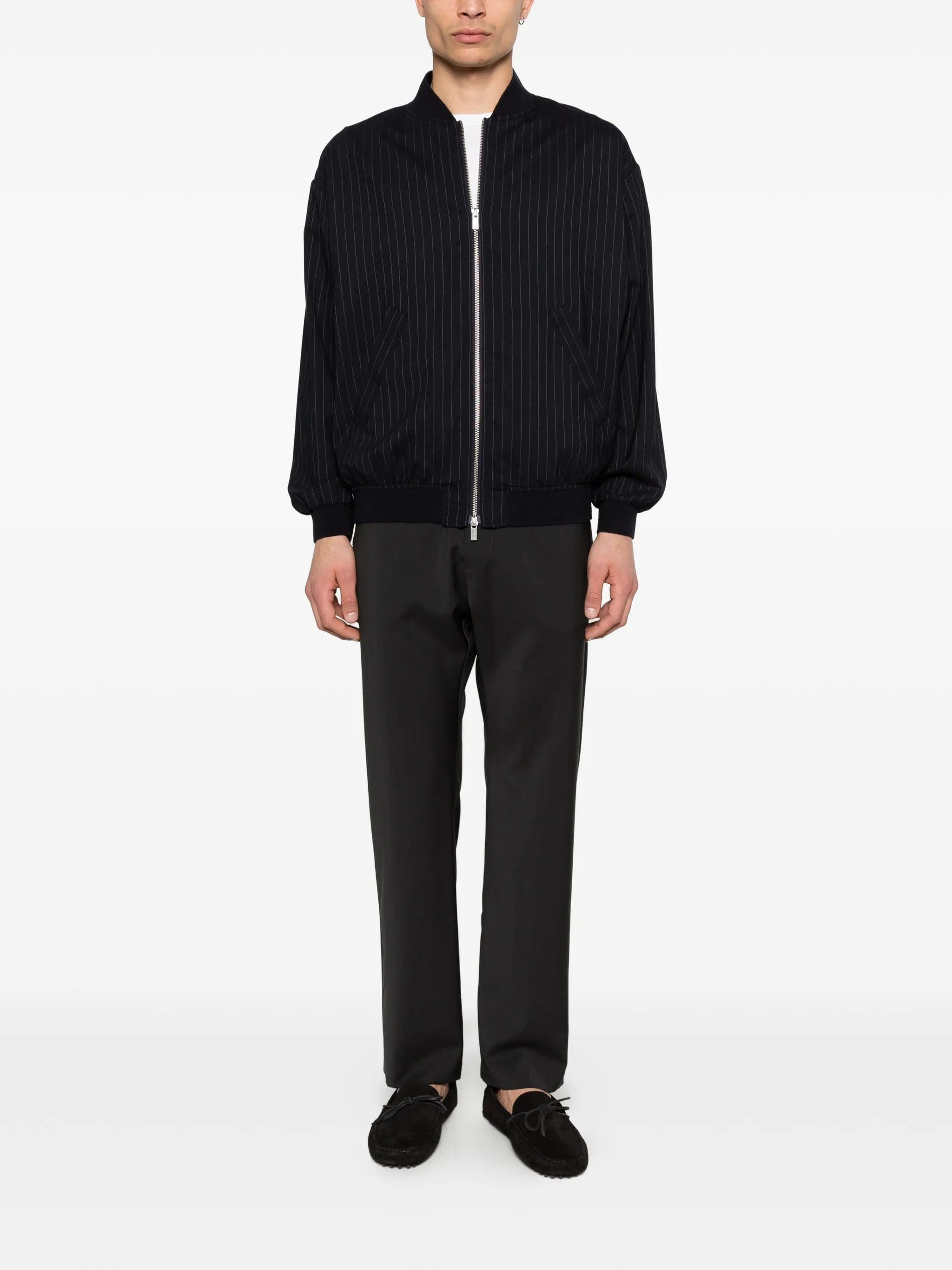 Barena pinstripe zip - up bomber jacket