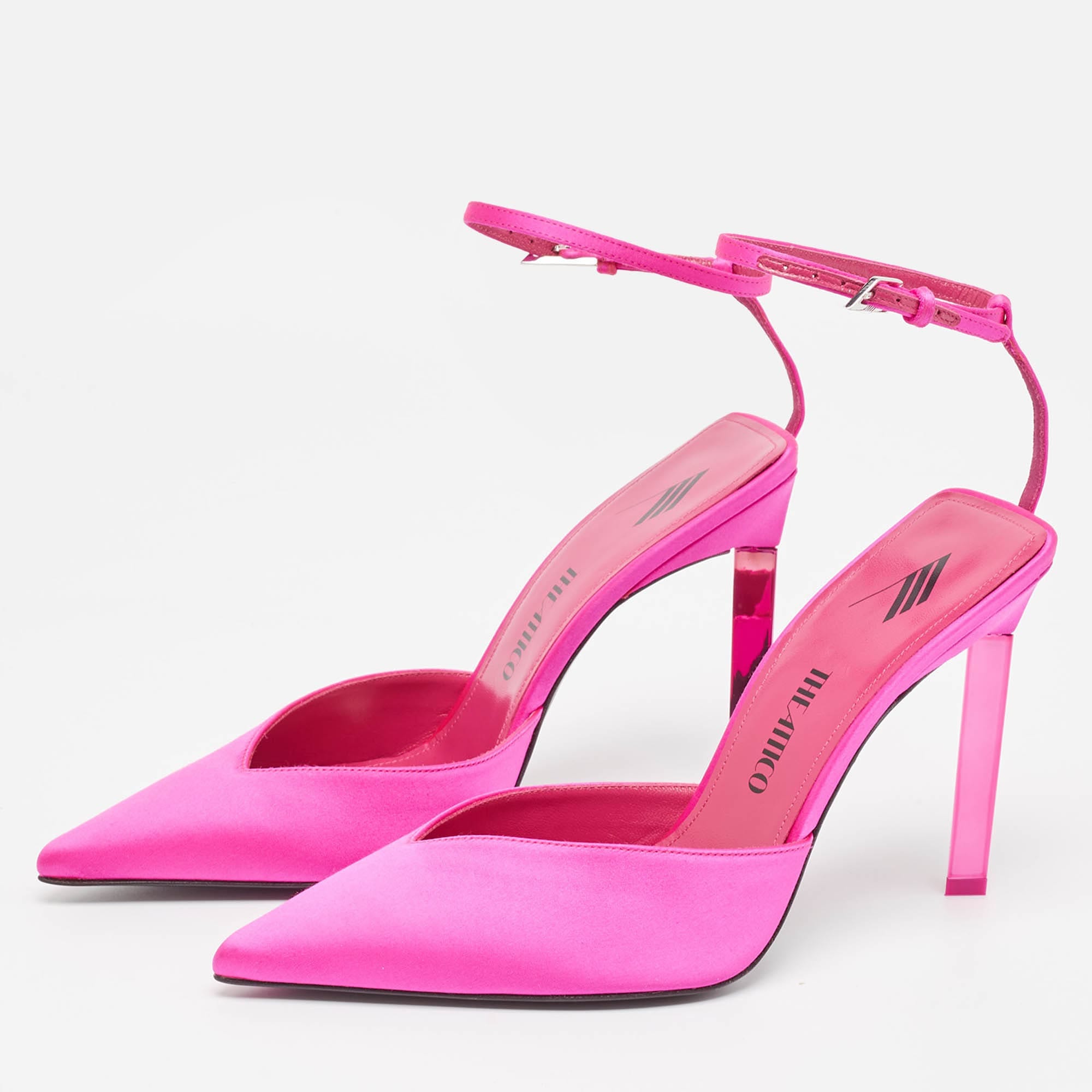 The Attico Pink Satin Perine Ankle Strap Sandals