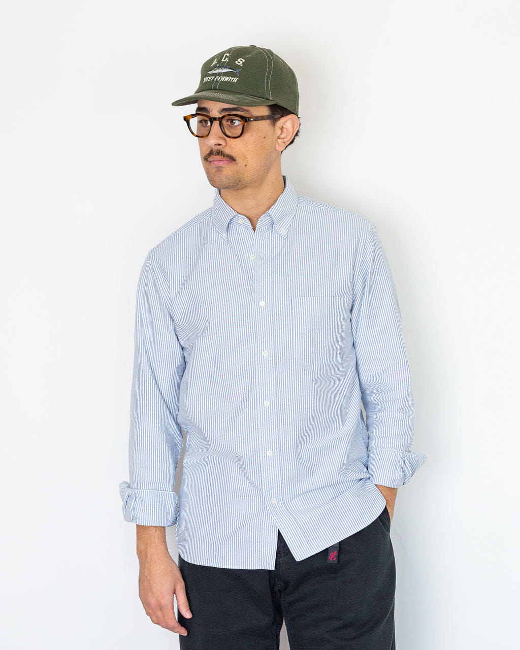 Beams Plus Oxford Candy Stripe Shirt - Blue