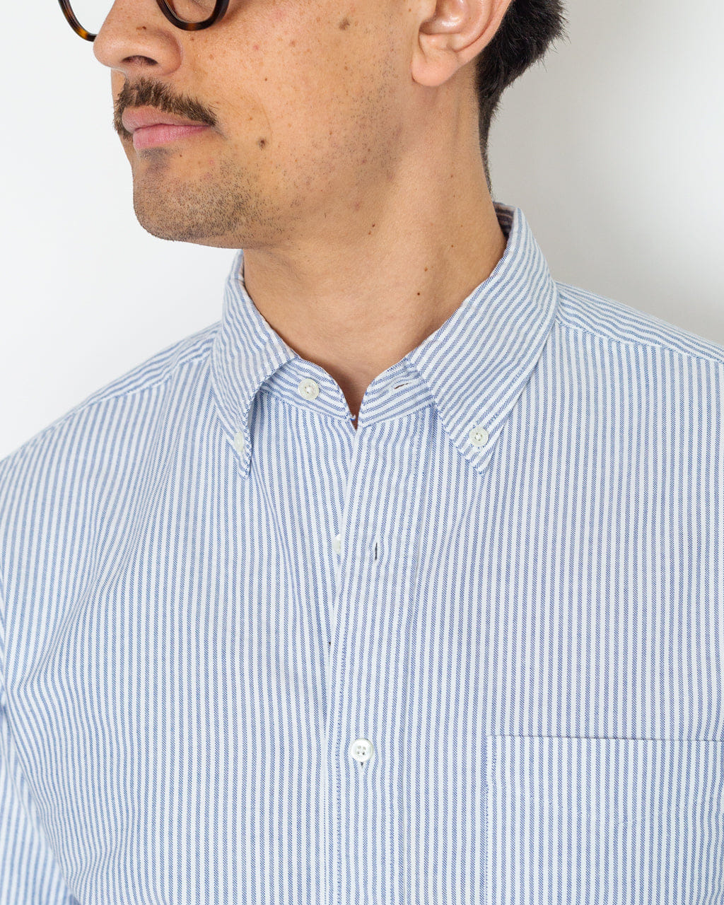 Beams Plus Oxford Candy Stripe Shirt - Blue