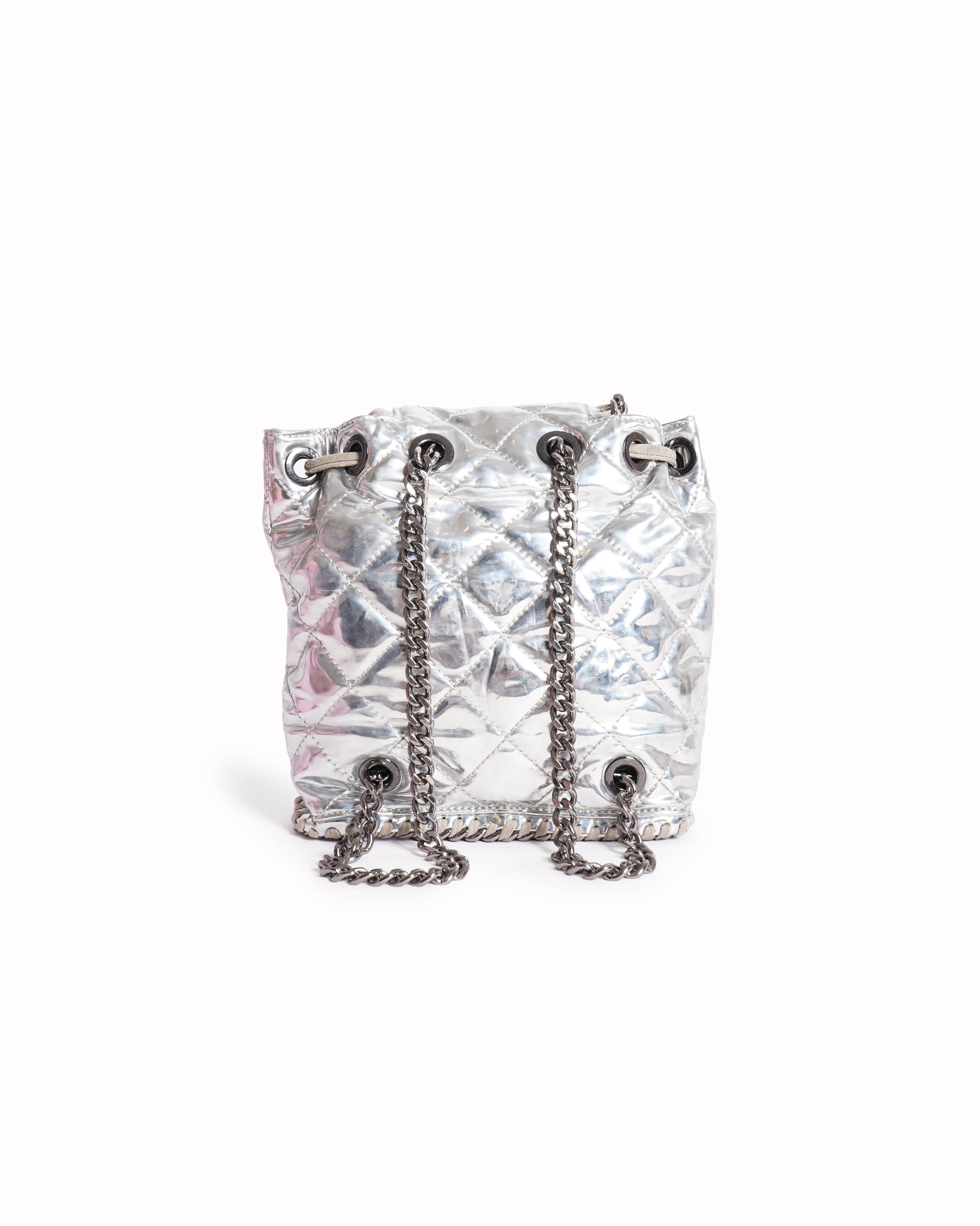 Stella Mccartney Falabella Mini - Quilted Backpack in Silvery Metallic
