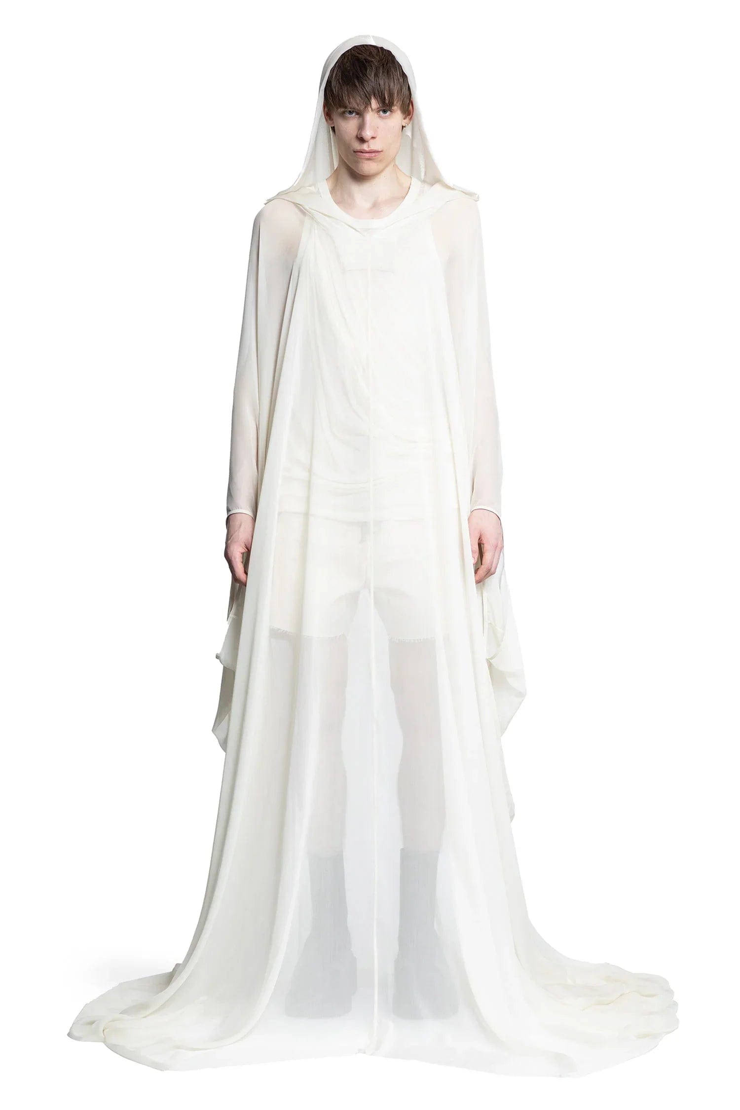 RICK OWENS Hollywood Hooded Kaftan in Silk Chiffon