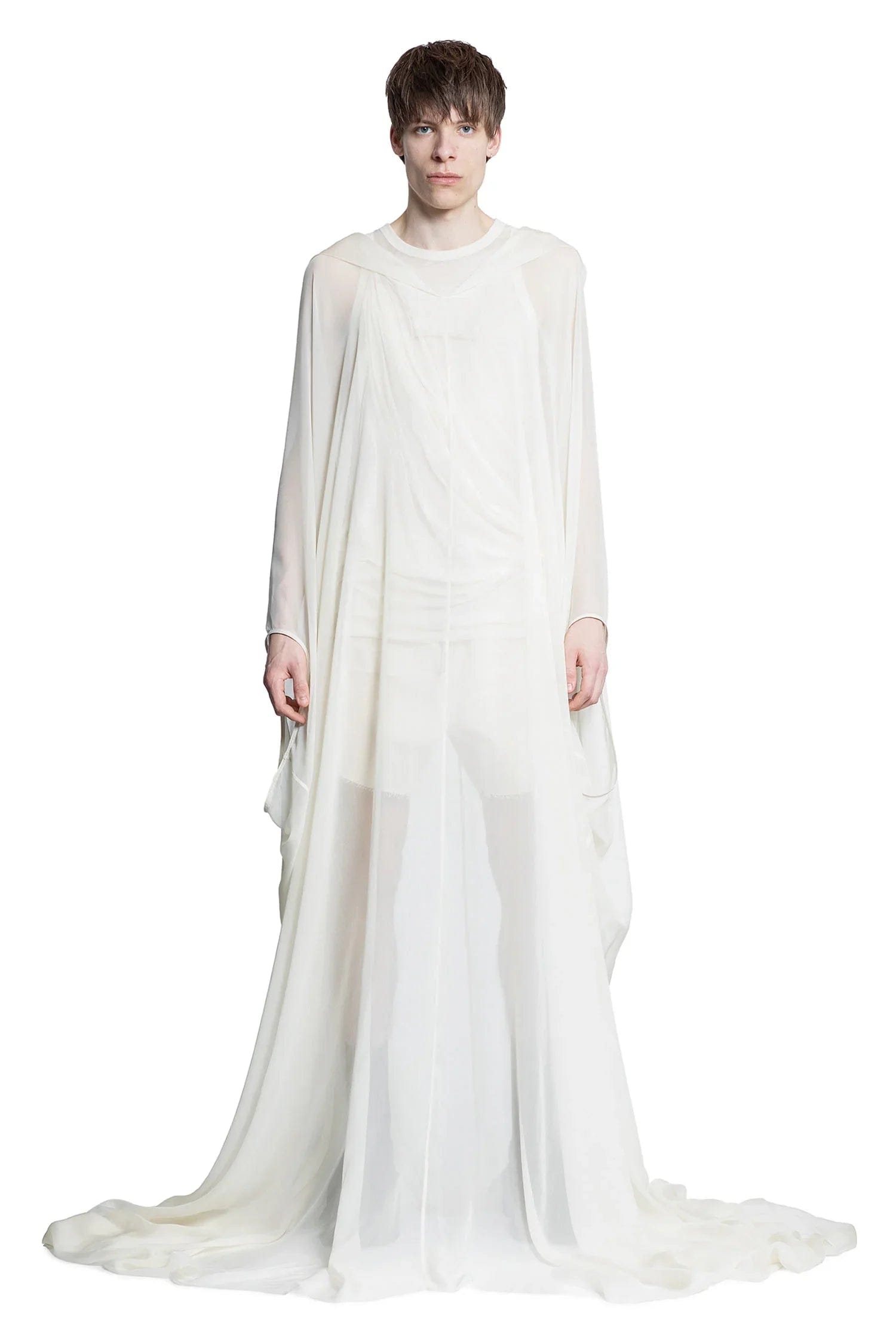 RICK OWENS Hollywood Hooded Kaftan in Silk Chiffon
