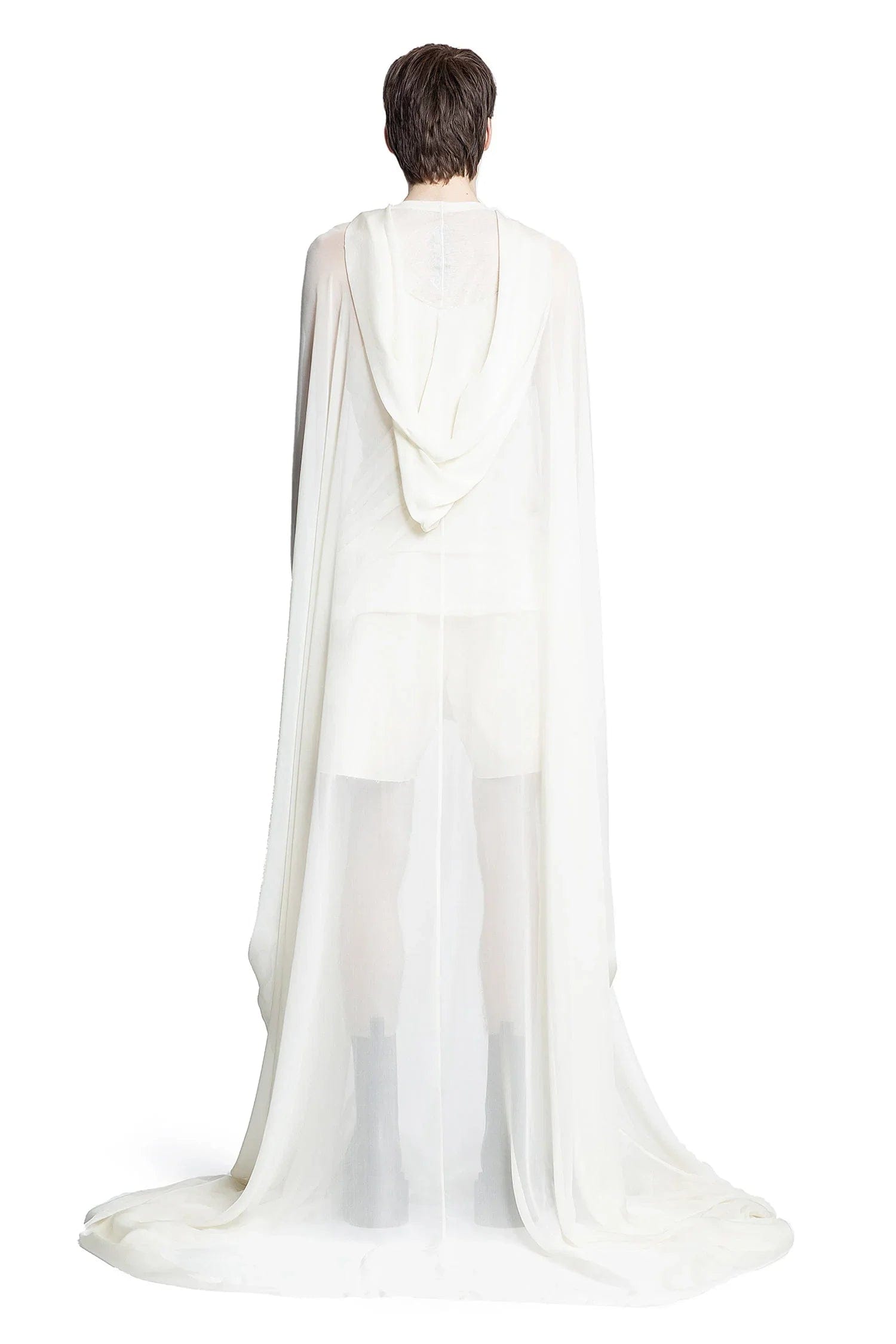 RICK OWENS Hollywood Hooded Kaftan in Silk Chiffon