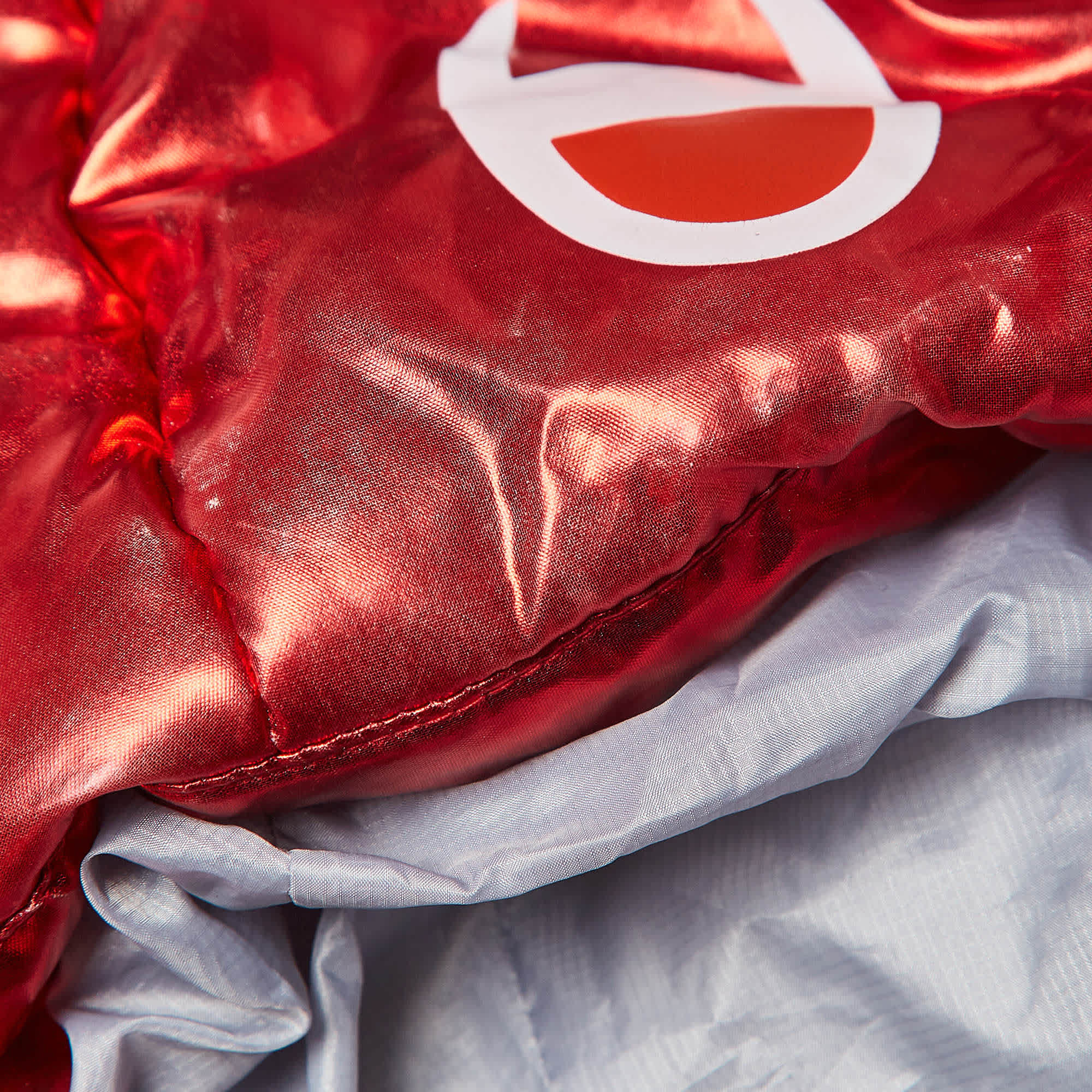 Champion Red Lame Printed & Badge Detail Puffer Overcoat
