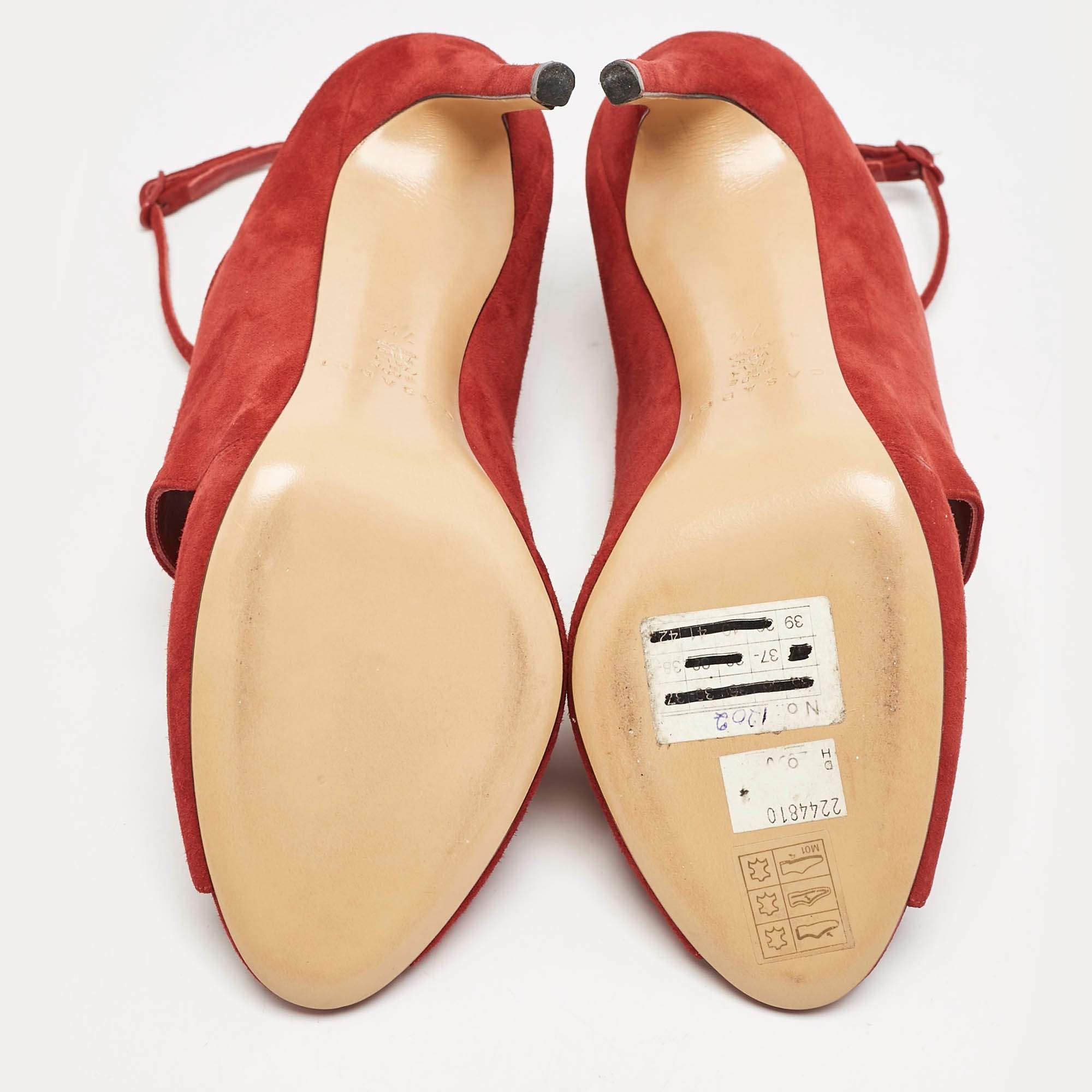 Casadei Red Suede Cut Out Ankle Strap Booties