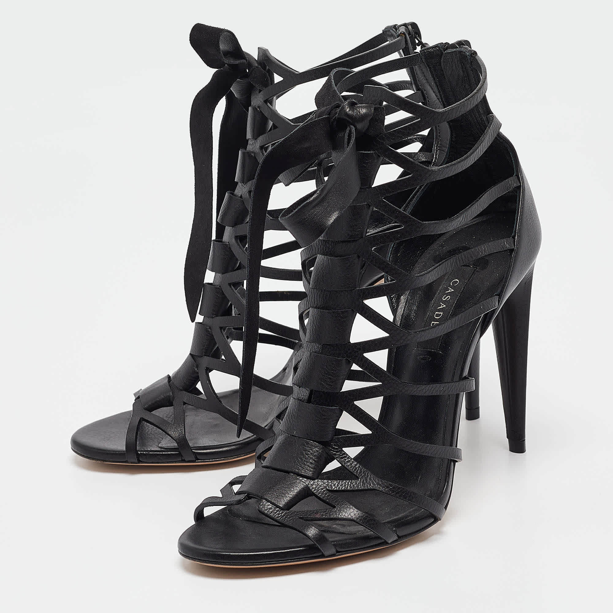Casadei Black Leather Gladiator Slide Sandals