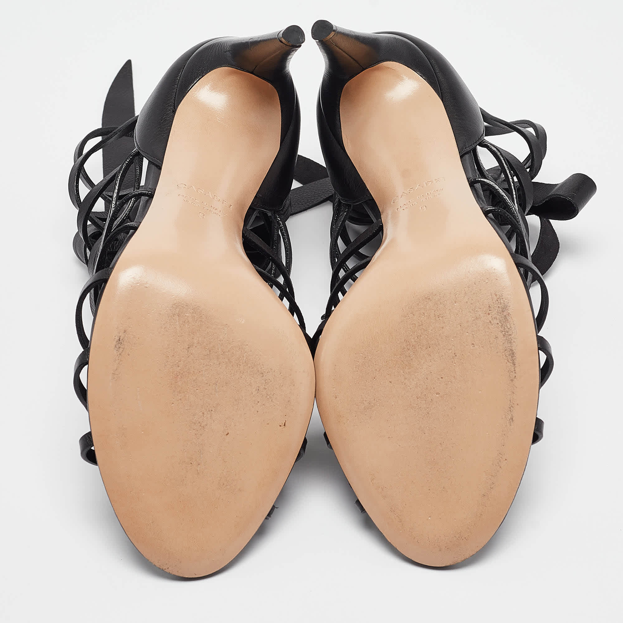 Casadei Black Leather Gladiator Slide Sandals