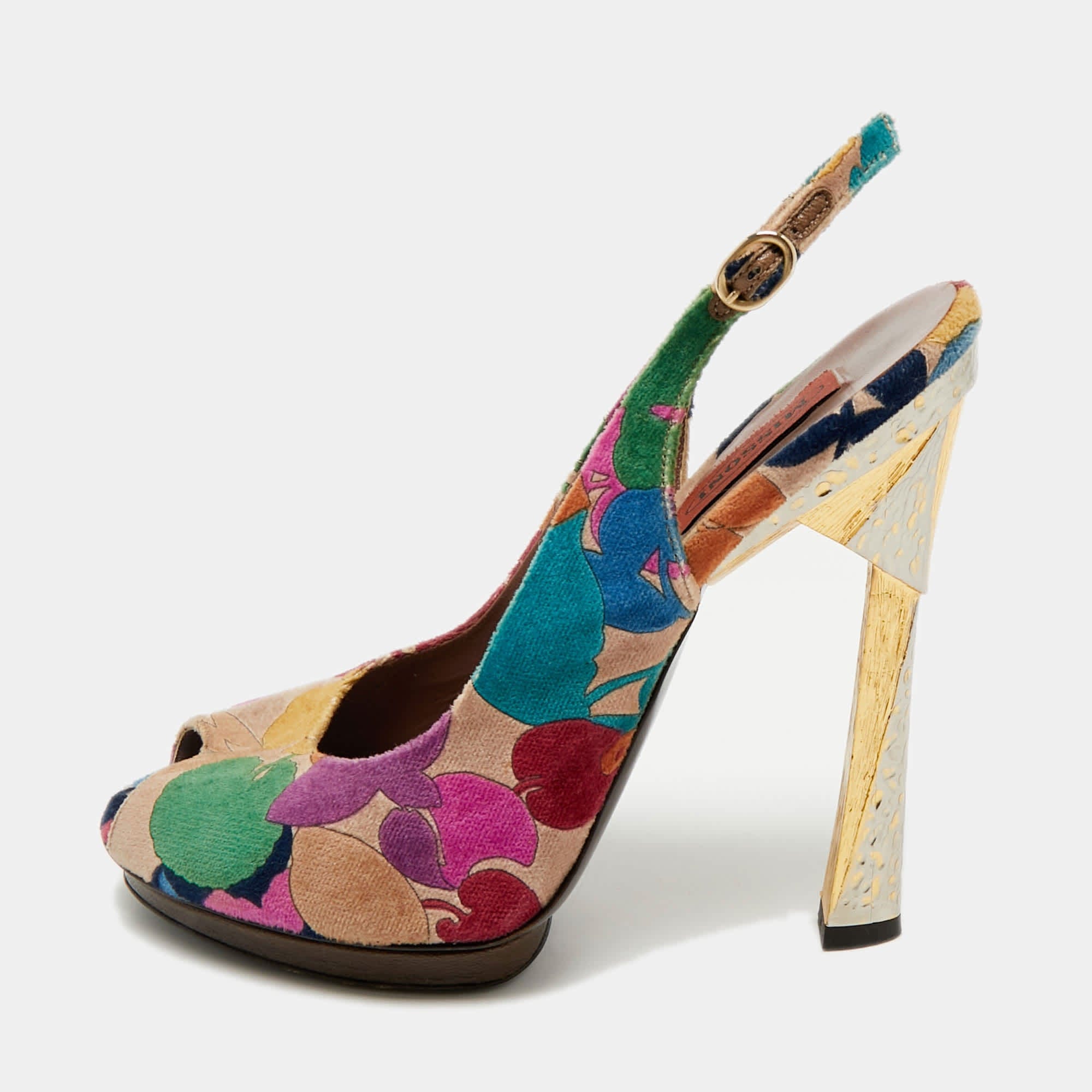Missoni Multicolor Velvet Peep Toe Slingback Sandals