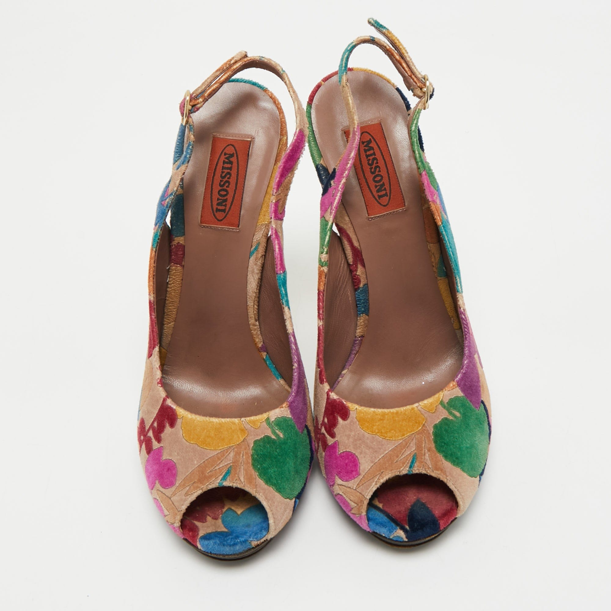 Missoni Multicolor Velvet Peep Toe Slingback Sandals