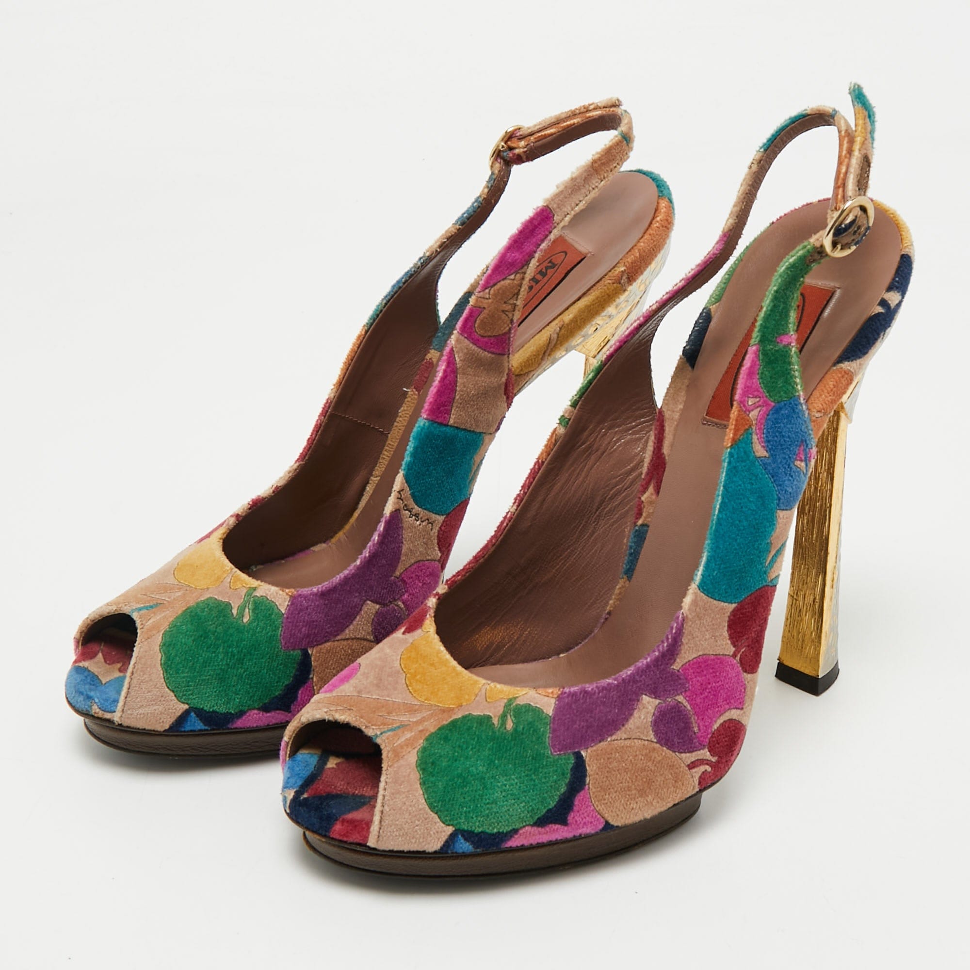 Missoni Multicolor Velvet Peep Toe Slingback Sandals