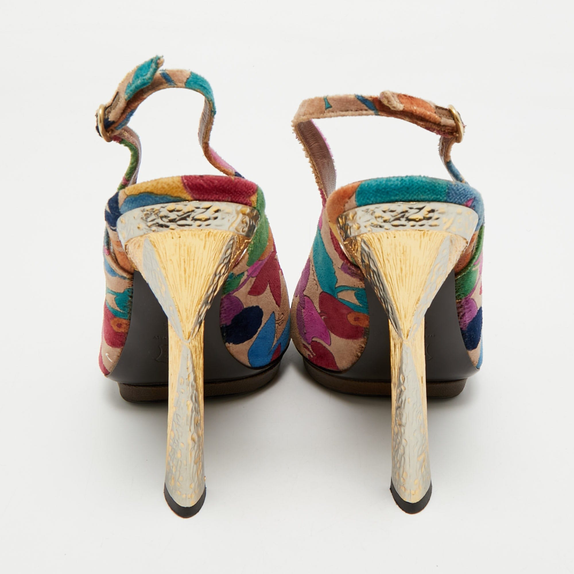 Missoni Multicolor Velvet Peep Toe Slingback Sandals