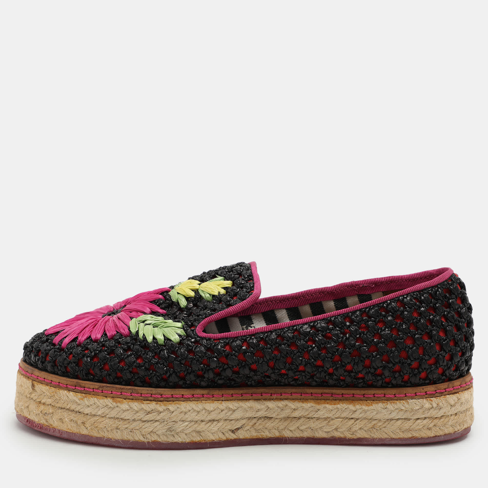 Missoni Multicolor Woven Raffia Floral Detail Platform Espadrille Smoking Slippers