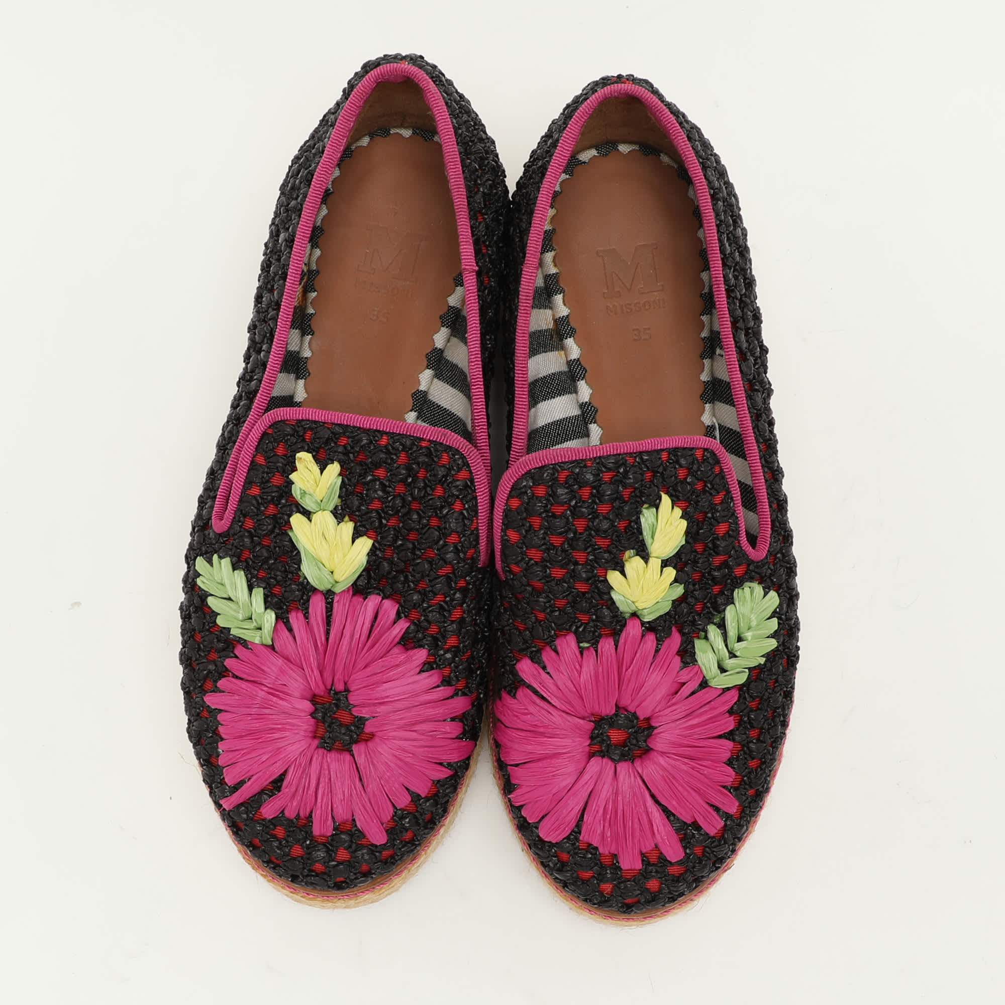 Missoni Multicolor Woven Raffia Floral Detail Platform Espadrille Smoking Slippers