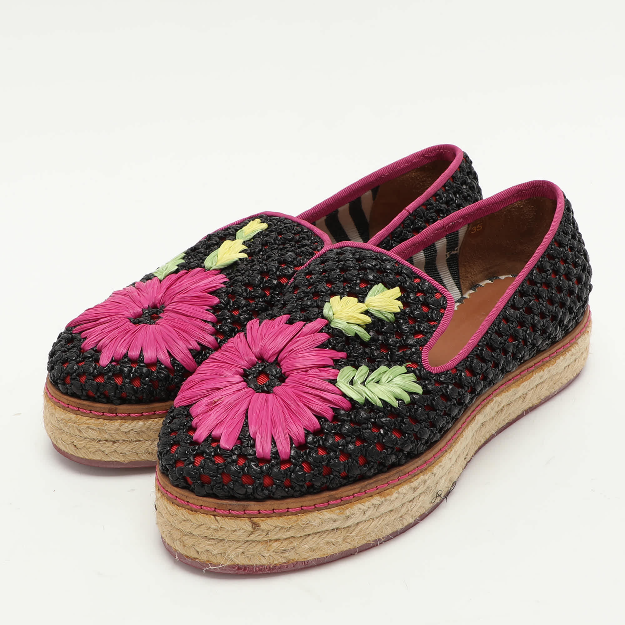 Missoni Multicolor Woven Raffia Floral Detail Platform Espadrille Smoking Slippers