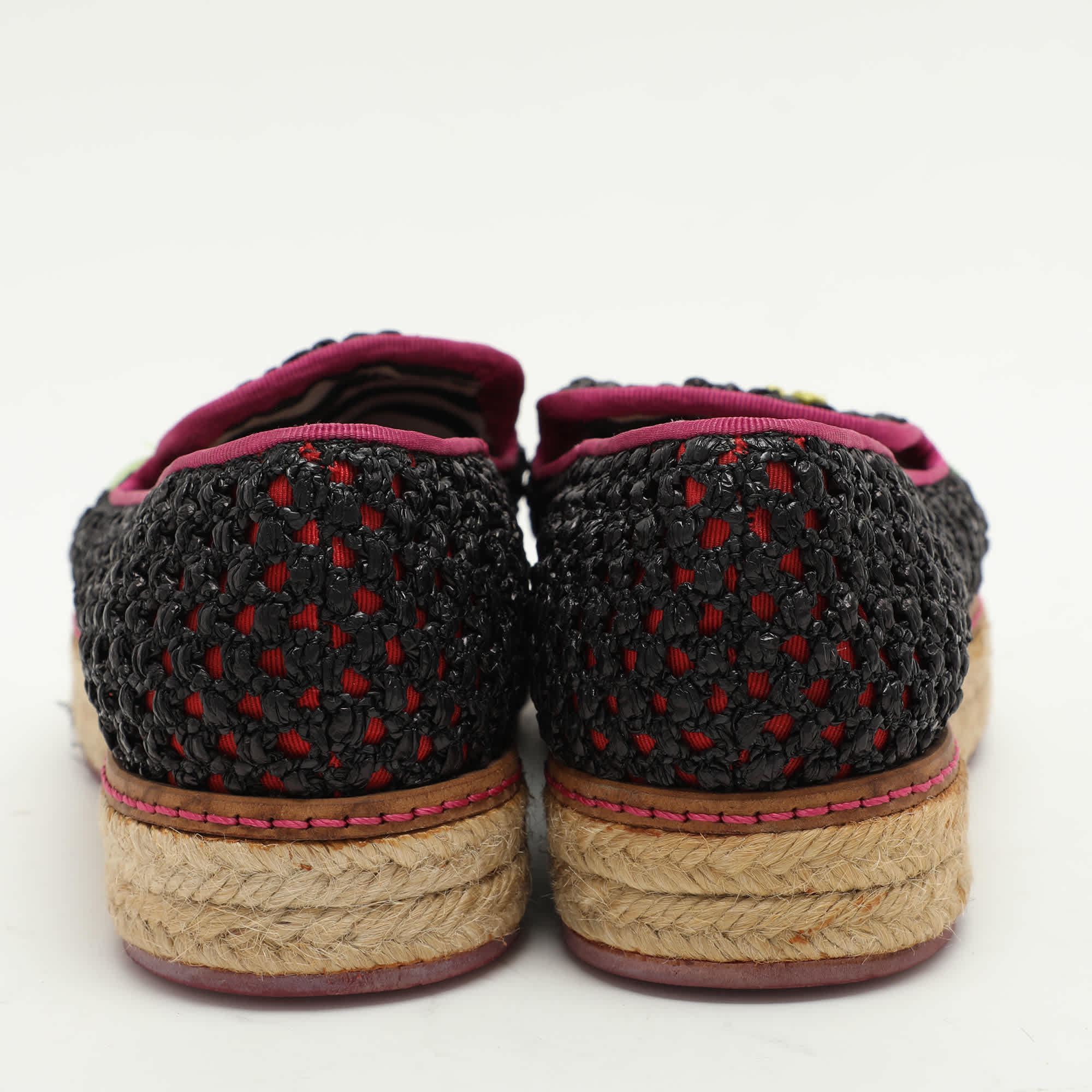 Missoni Multicolor Woven Raffia Floral Detail Platform Espadrille Smoking Slippers