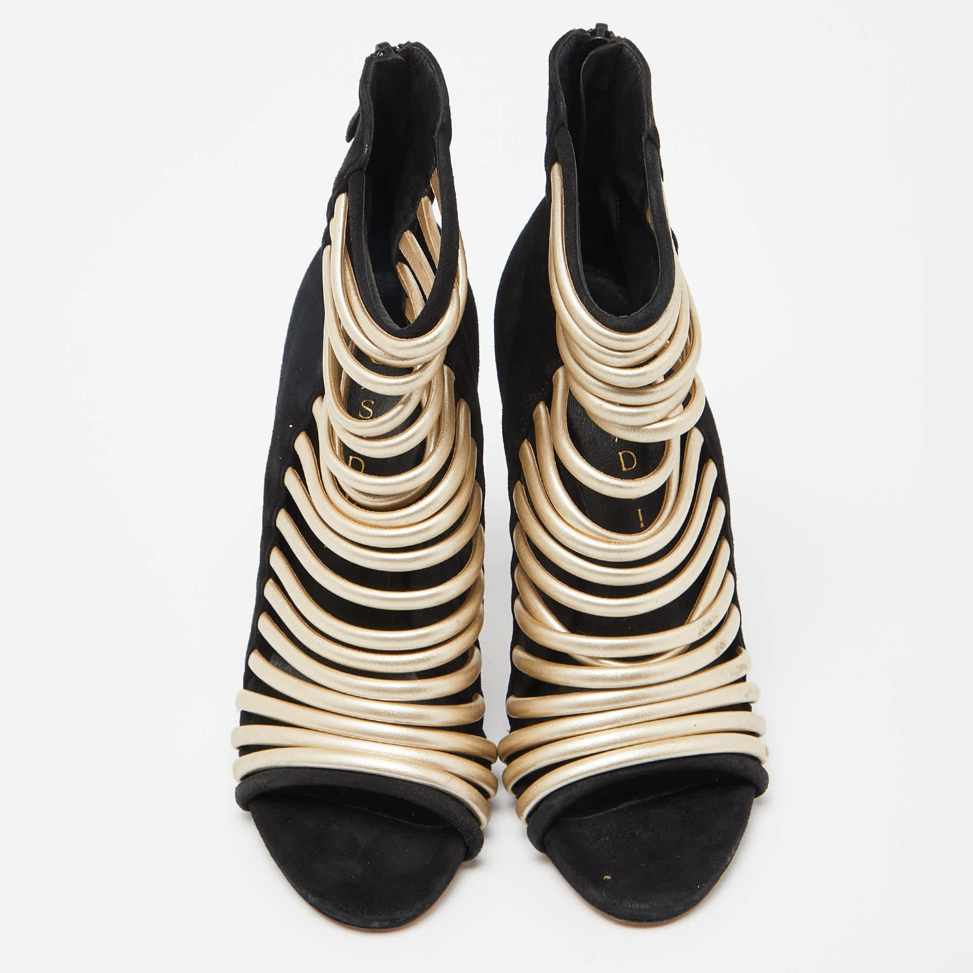 Casadei Black Suede And Leather Strappy Zip Sandals