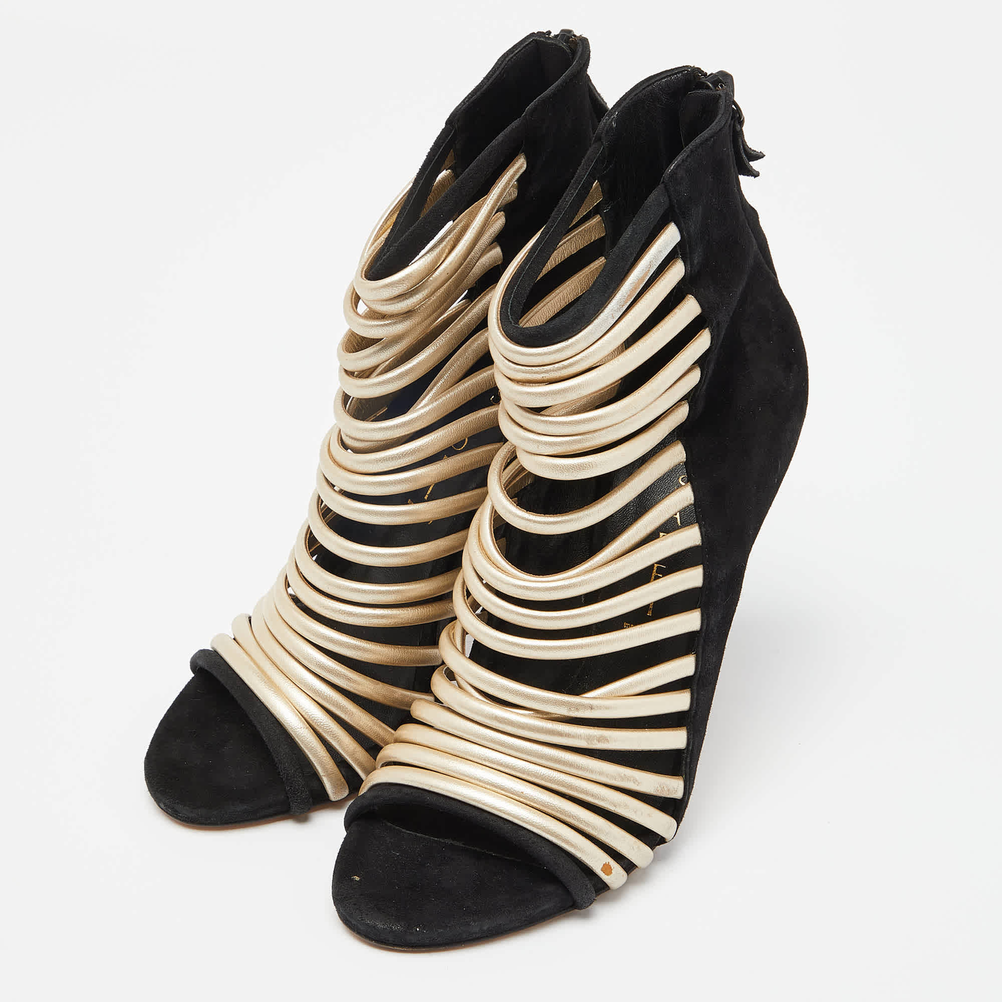 Casadei Black Suede And Leather Strappy Zip Sandals