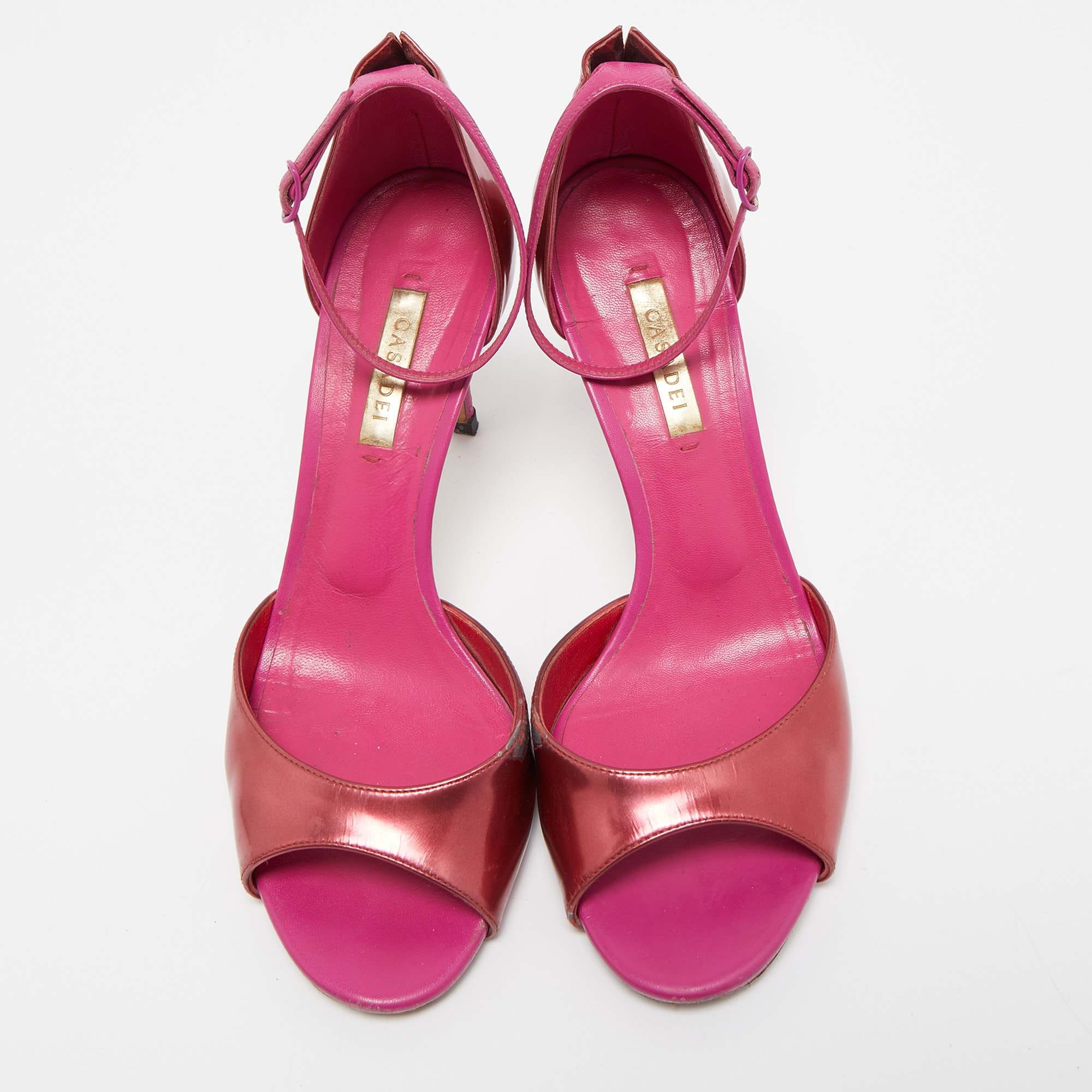 Casadei Pink Leather Candylux Ankle Strap Sandals