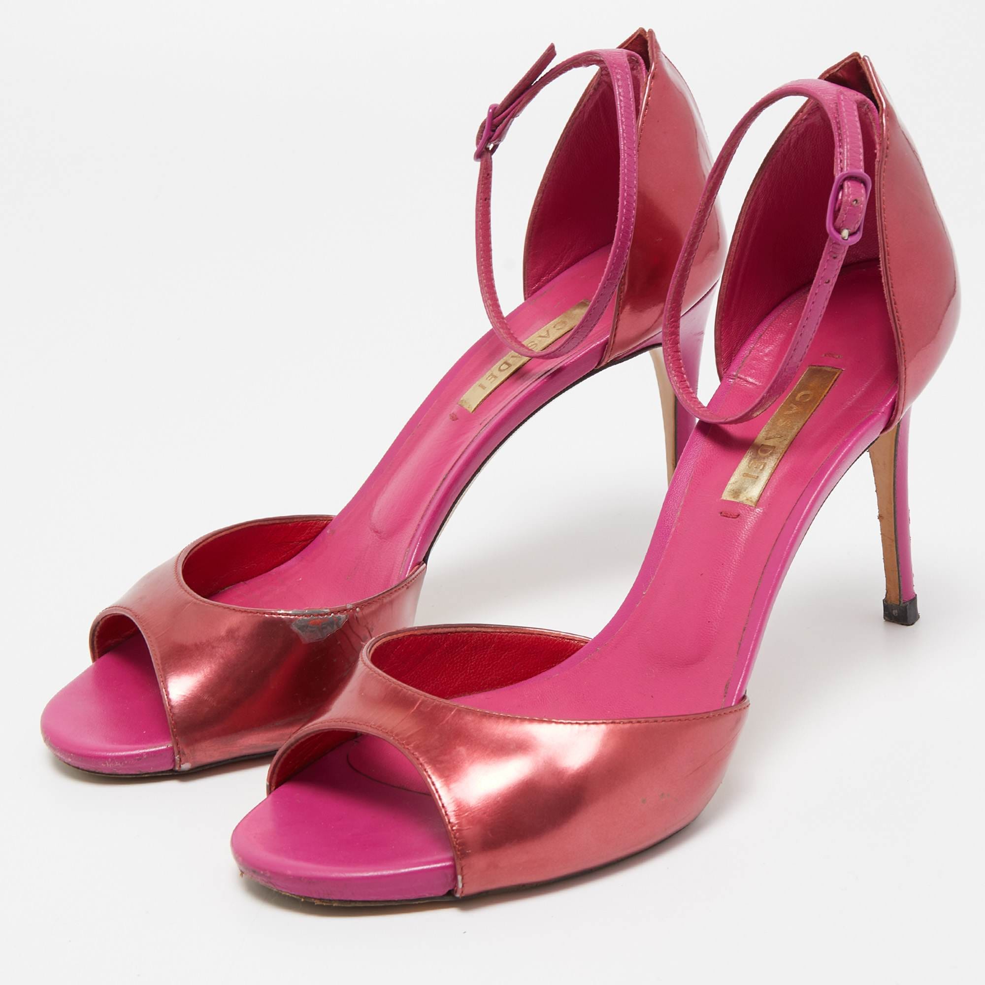 Casadei Pink Leather Candylux Ankle Strap Sandals