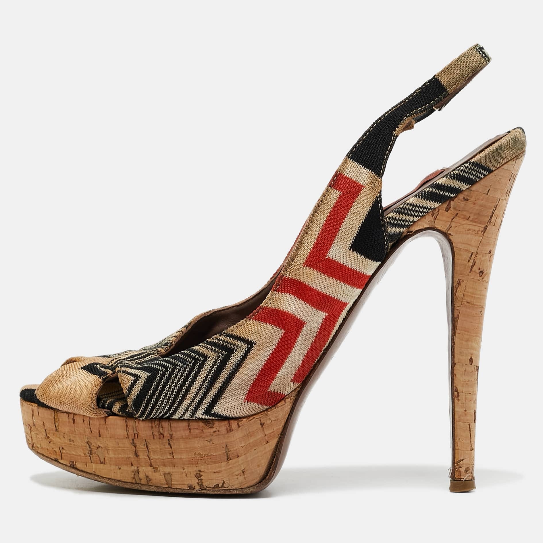 Missoni Multicolor Knit Fabric Platform Slingback Sandals