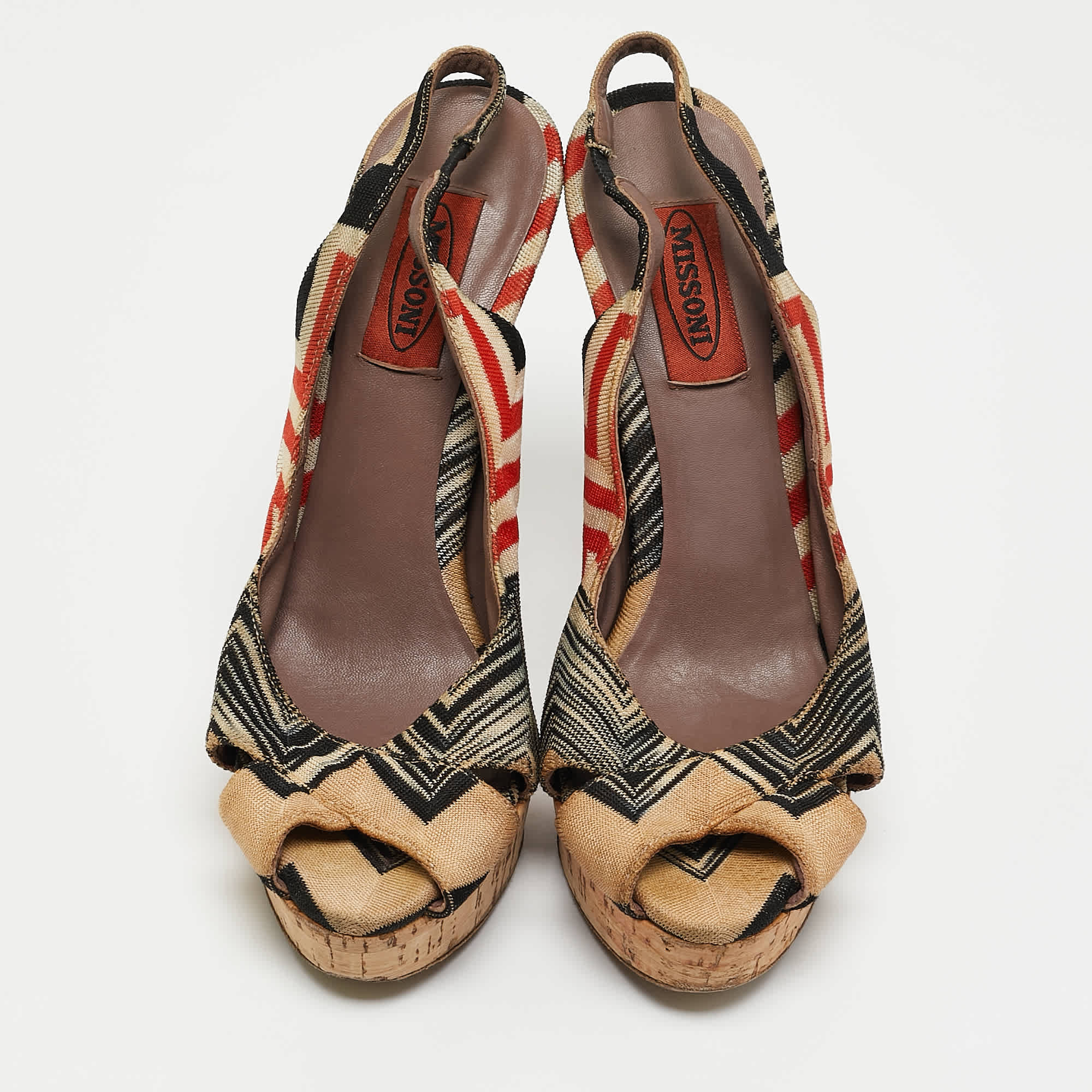 Missoni Multicolor Knit Fabric Platform Slingback Sandals