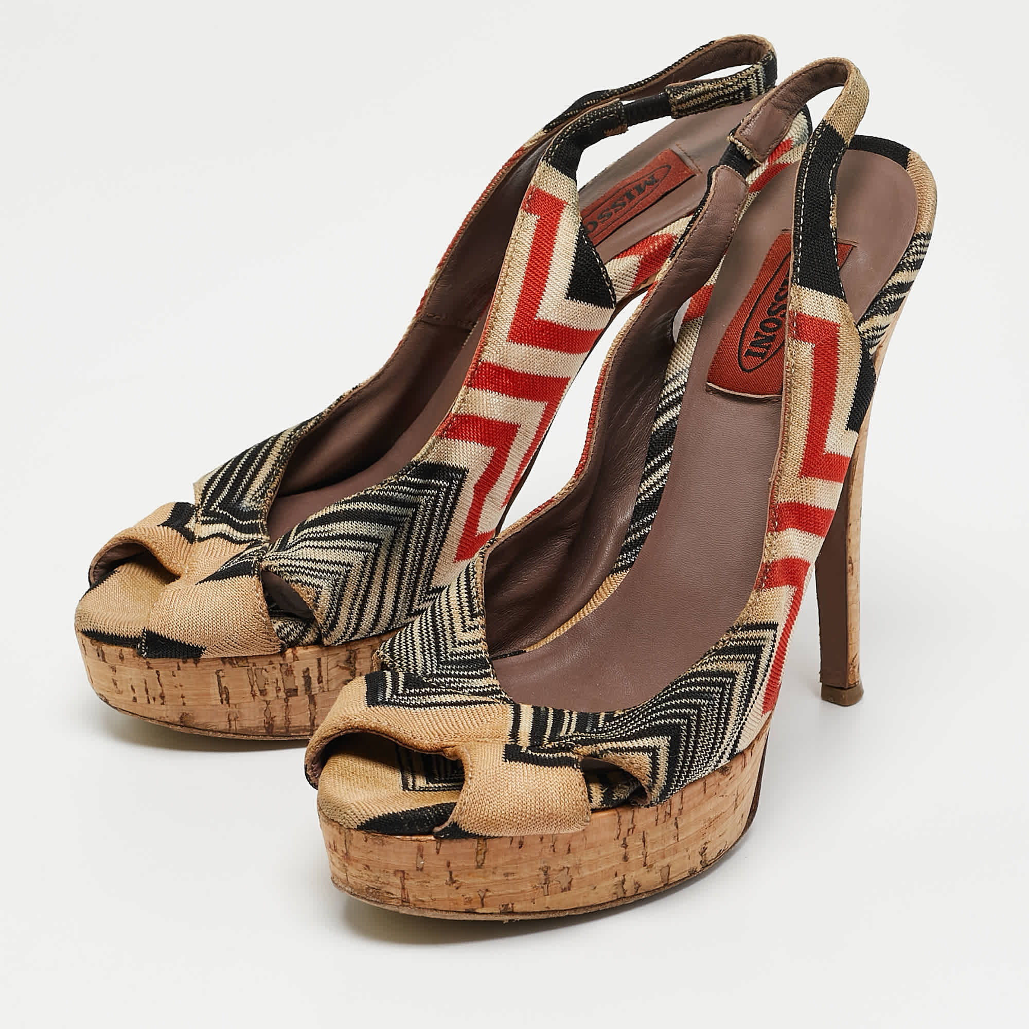 Missoni Multicolor Knit Fabric Platform Slingback Sandals