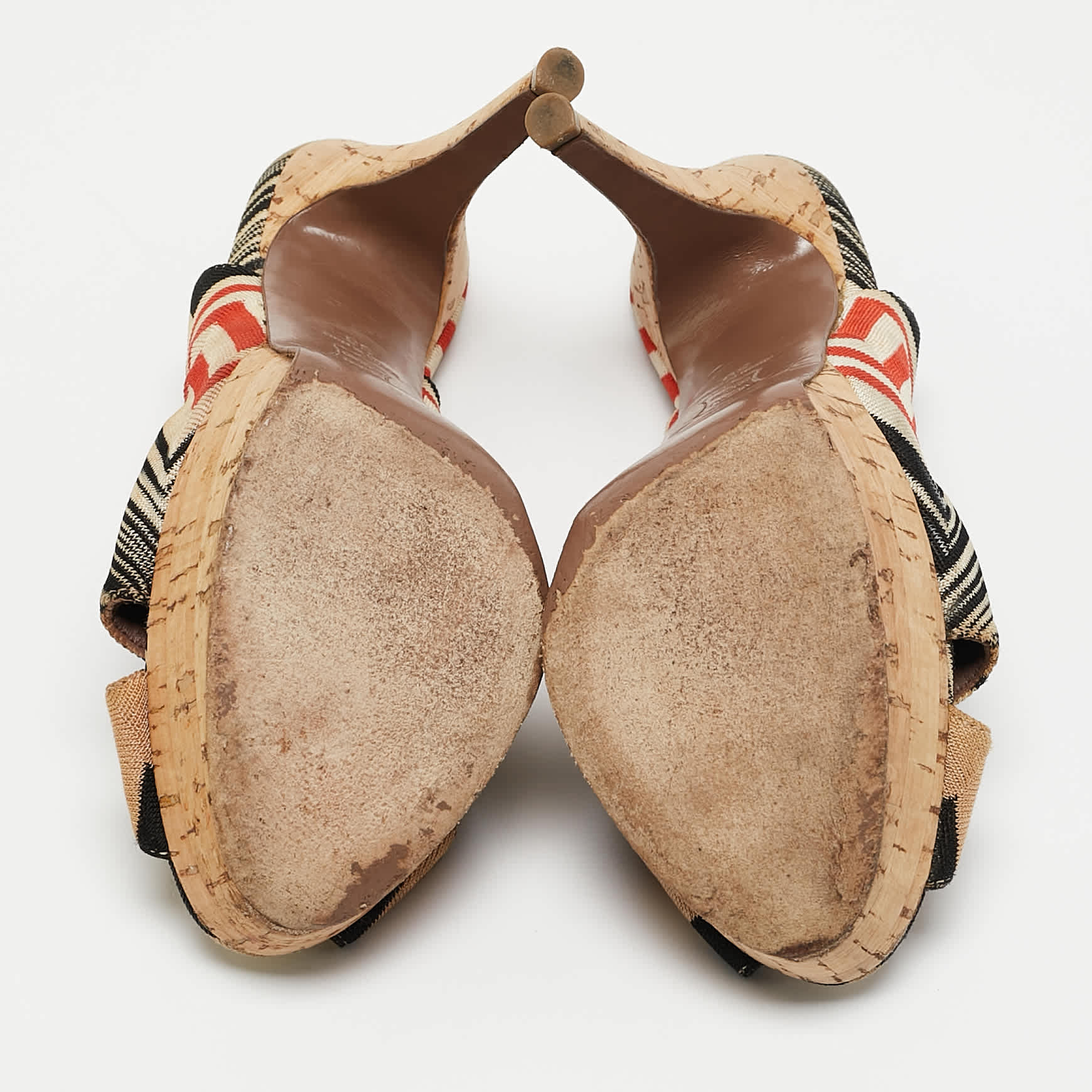 Missoni Multicolor Knit Fabric Platform Slingback Sandals