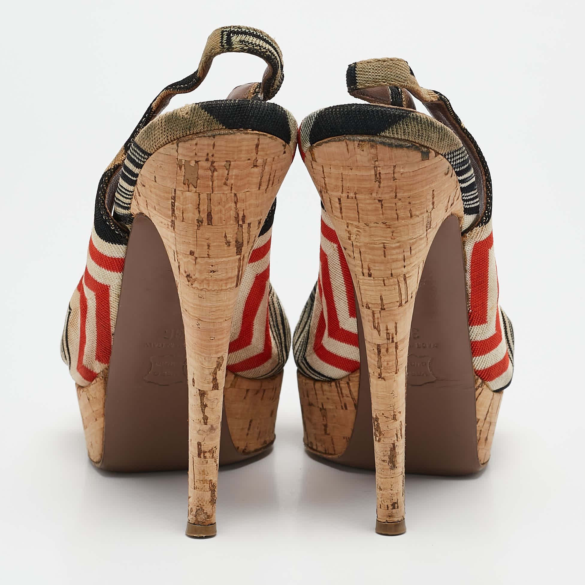 Missoni Multicolor Knit Fabric Platform Slingback Sandals