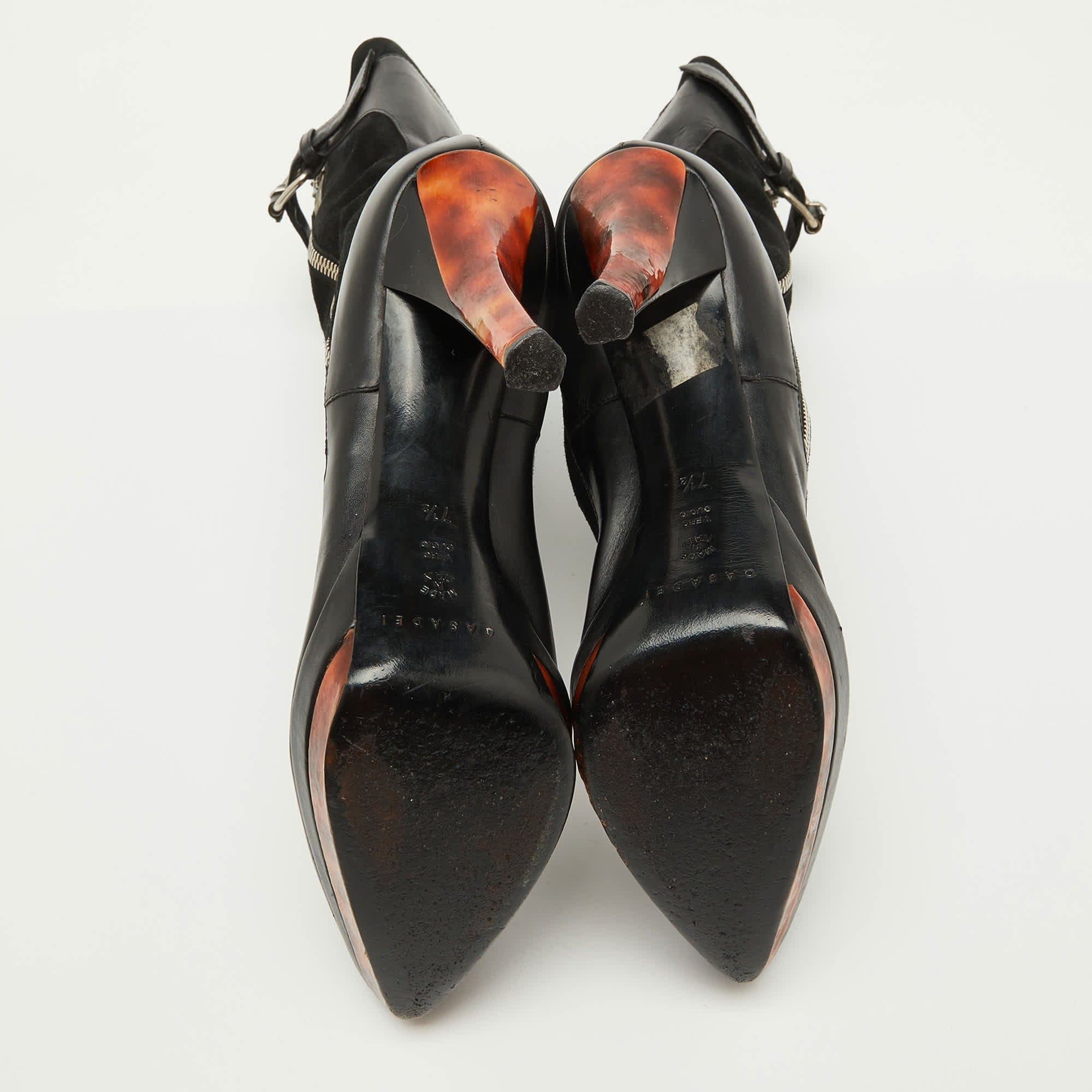 Casadei Black Suede And Leather Platform Ankle Length Boots