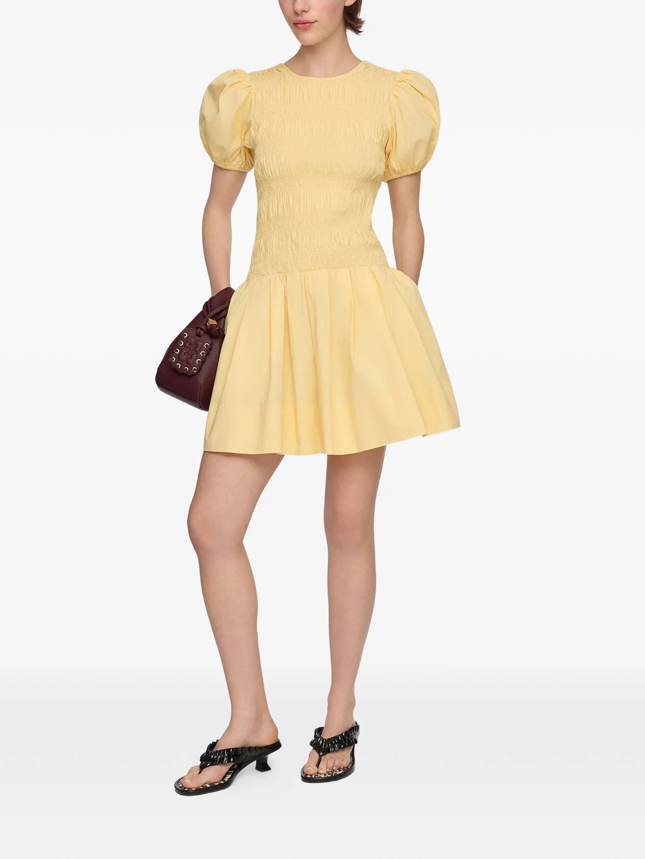 GANNI shirred - effect puff - sleeve mini dress