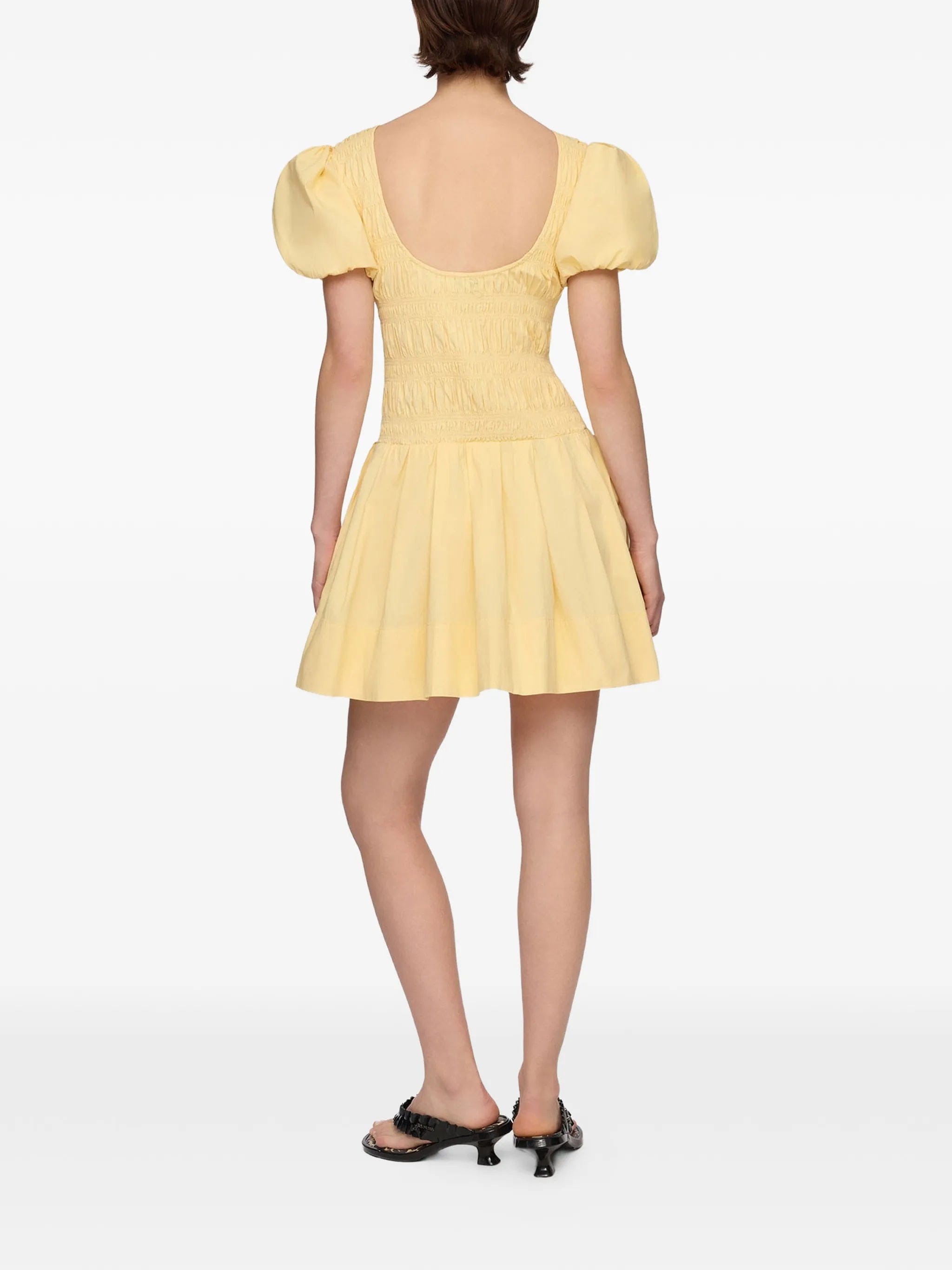 GANNI shirred - effect puff - sleeve mini dress