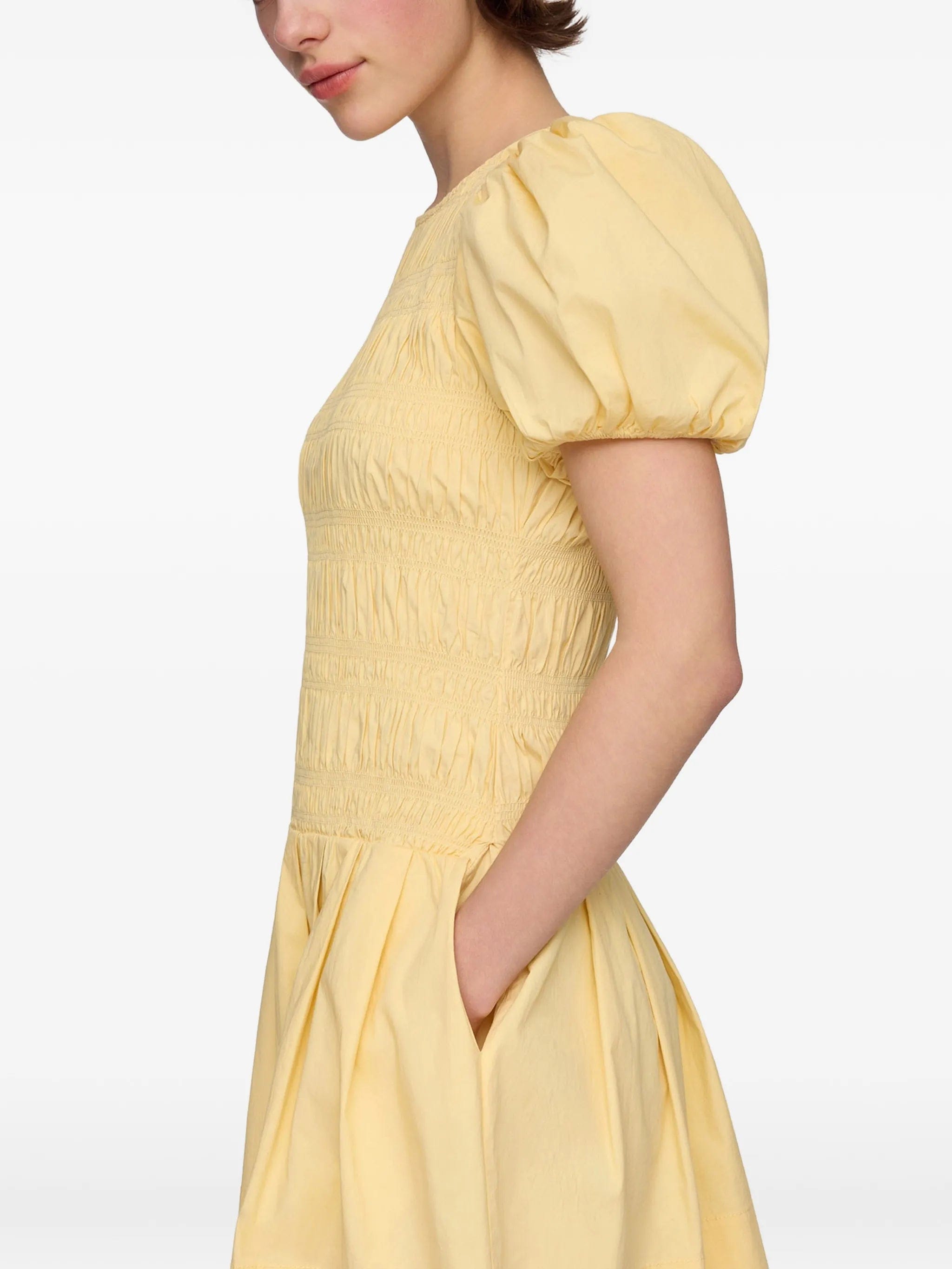 GANNI shirred - effect puff - sleeve mini dress