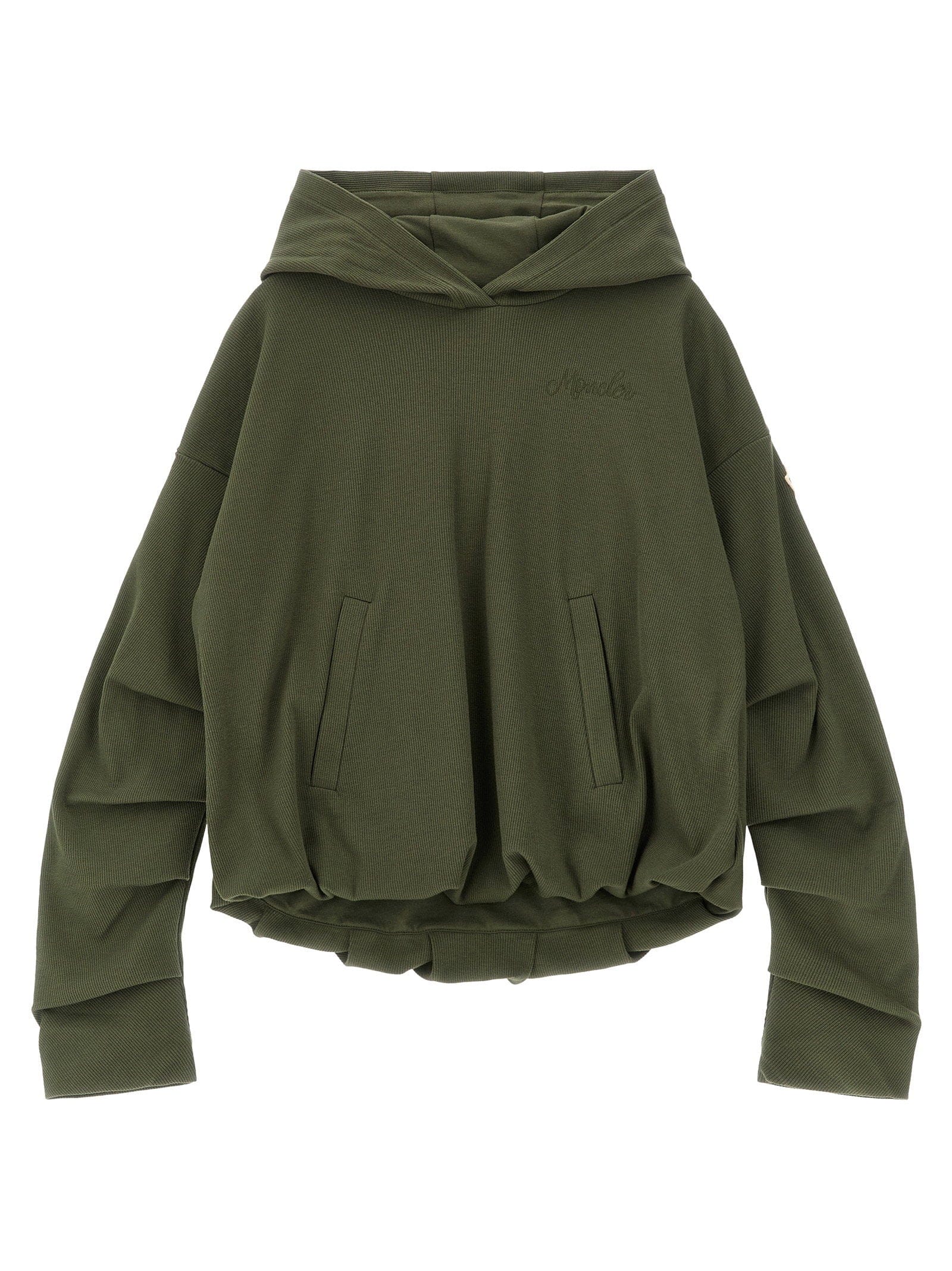 Moncler Enfant Ribbed Cotton Hoodie — Olive