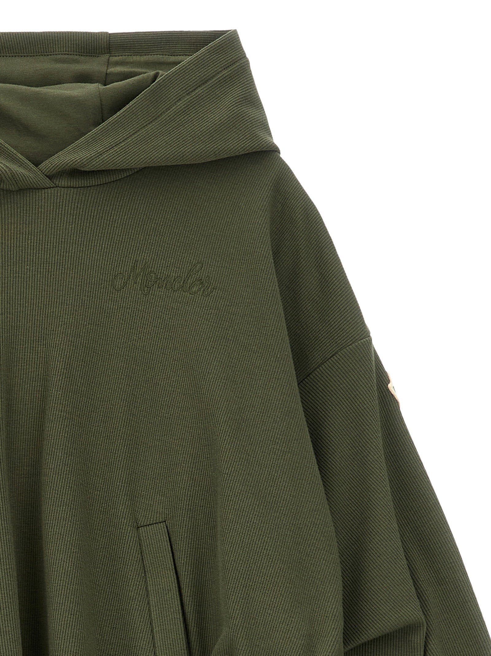Moncler Enfant Ribbed Cotton Hoodie — Olive