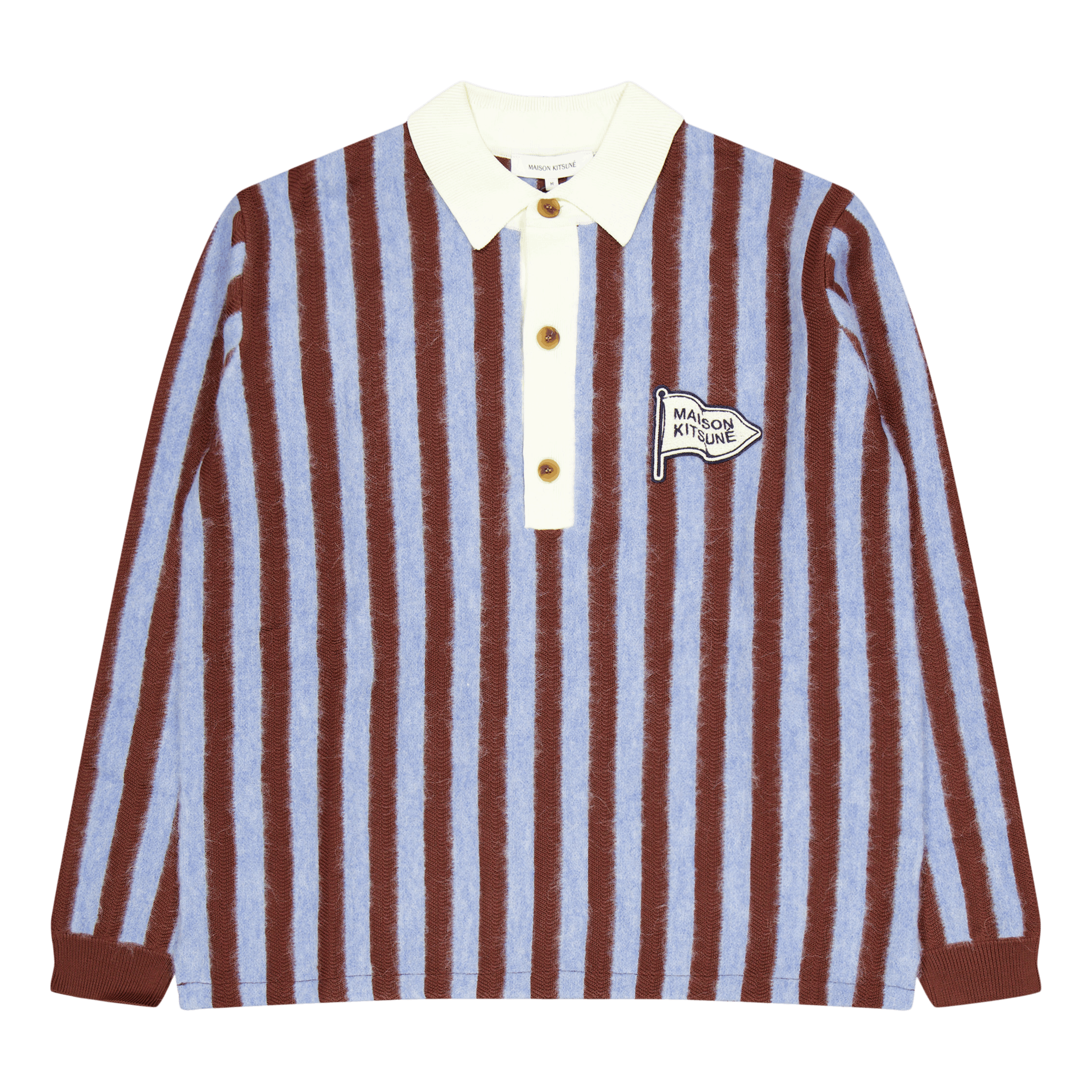 Maison Kitsuné Striped Comfort Polo Sky Blue/hazelnut