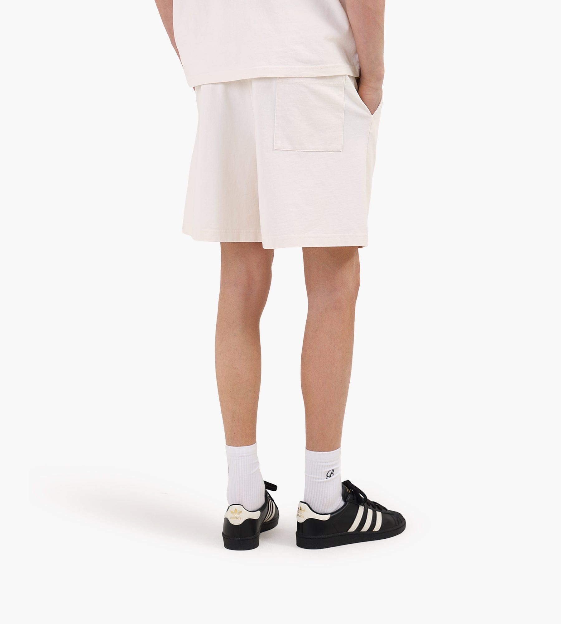 Sporty & Rich Varsity Crest Gym Short Ecru Navy