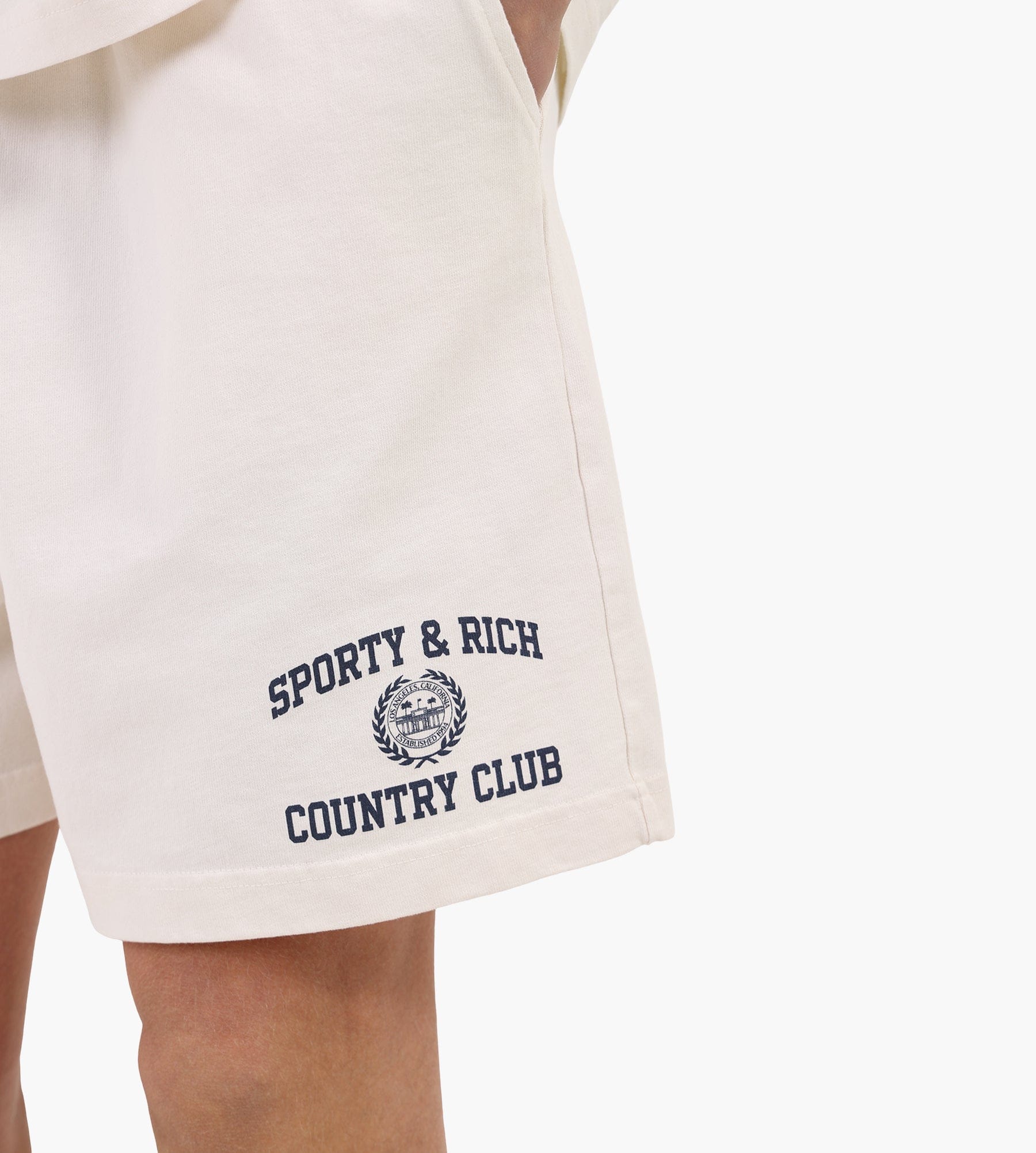Sporty & Rich Varsity Crest Gym Short Ecru Navy