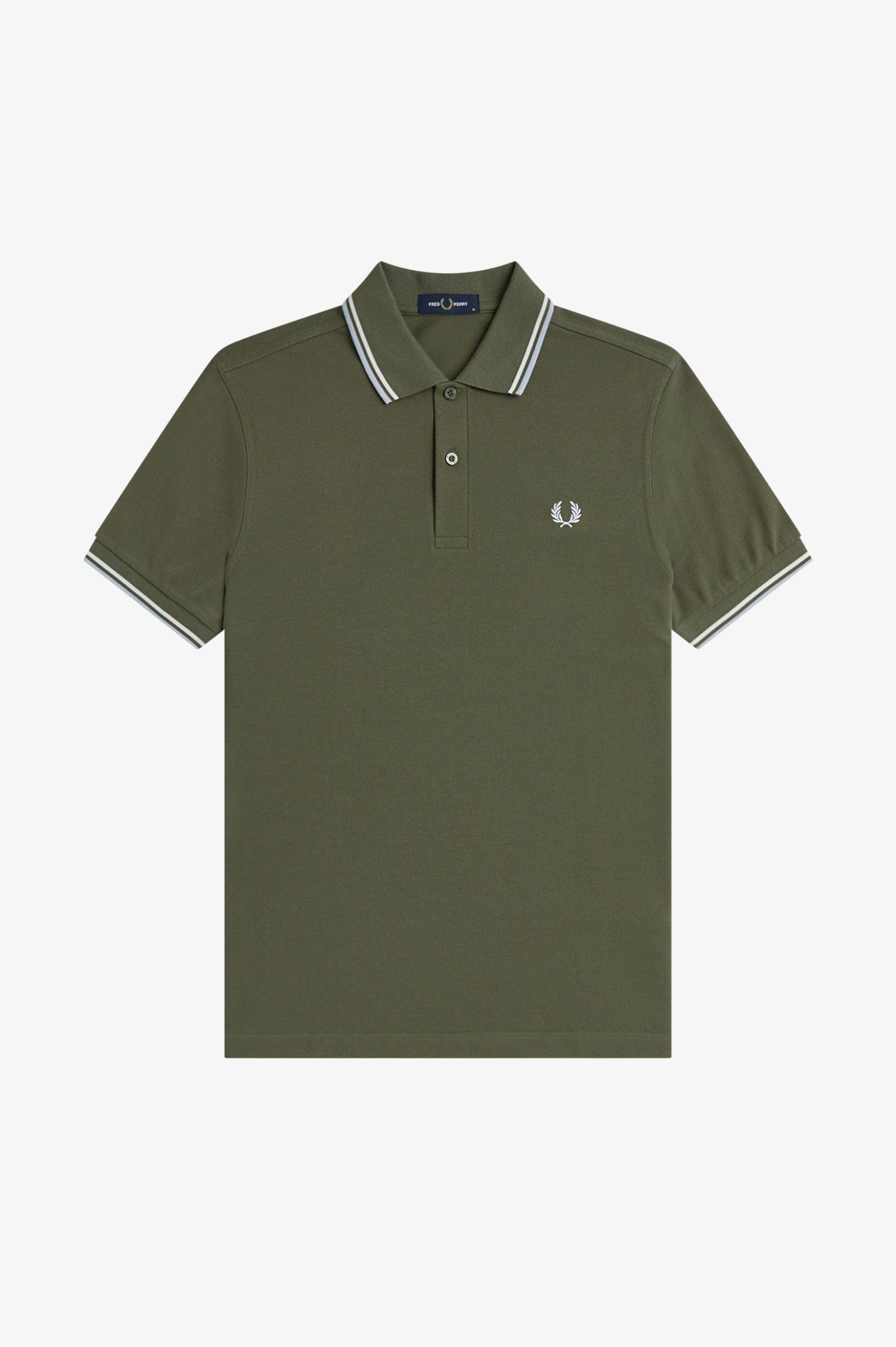 Fred Perry M3600 Twin Tip Polo - Laurel Wreath Green / Ecru / Dusky Blue