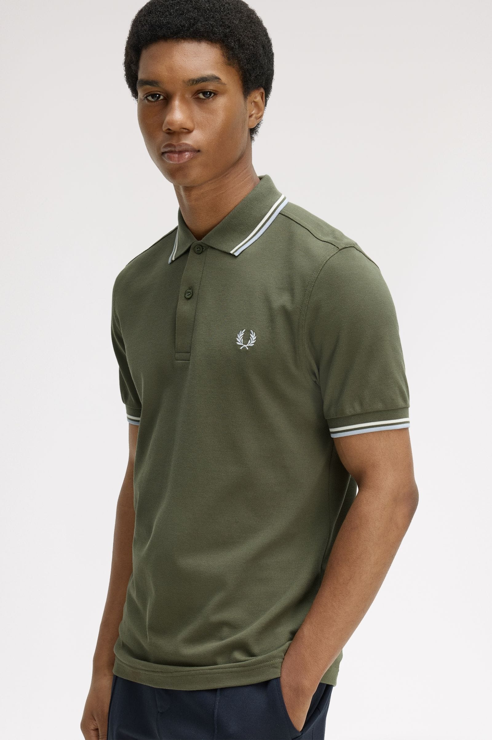Fred Perry M3600 Twin Tip Polo - Laurel Wreath Green / Ecru / Dusky Blue