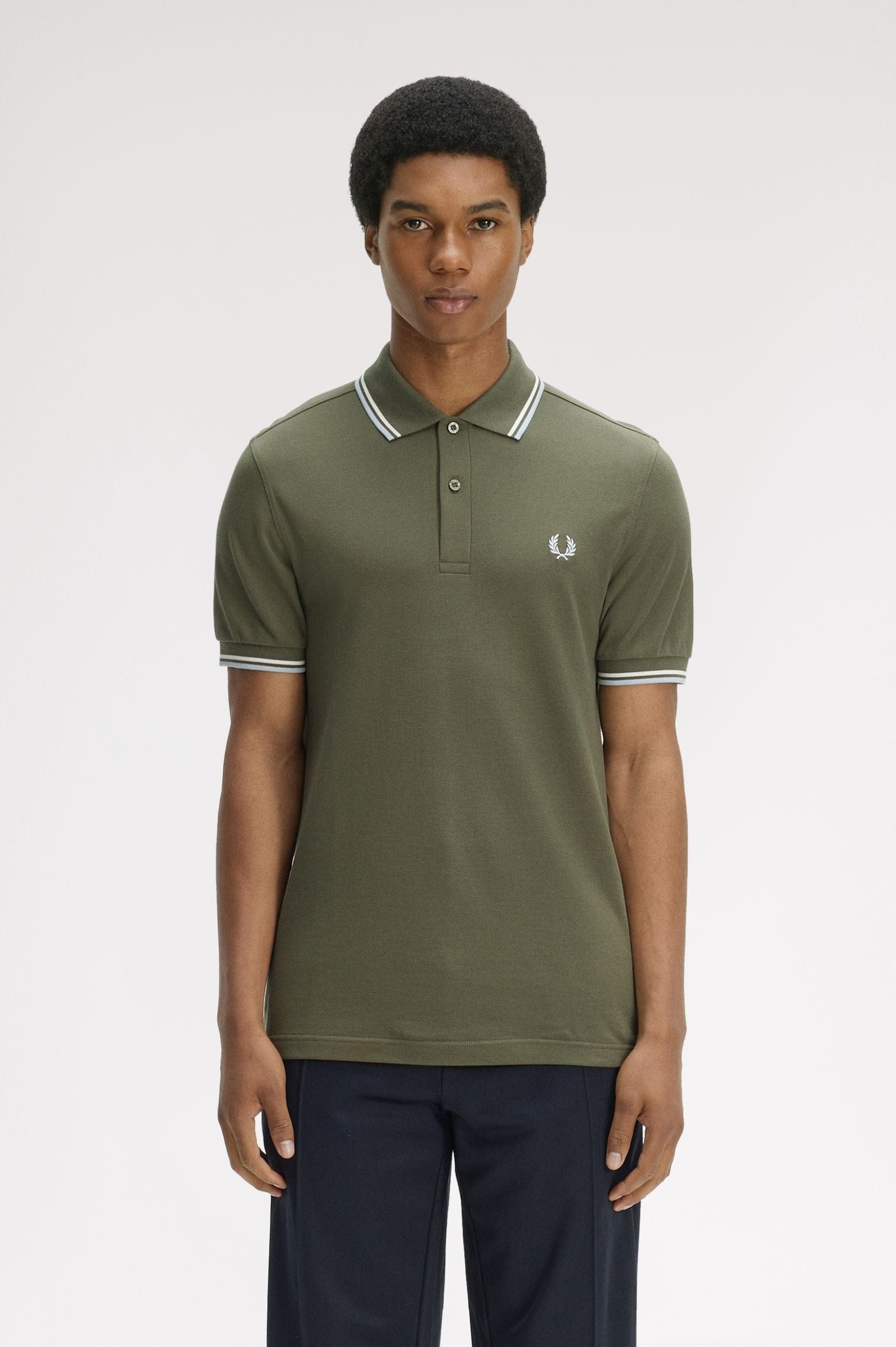 Fred Perry M3600 Twin Tip Polo - Laurel Wreath Green / Ecru / Dusky Blue