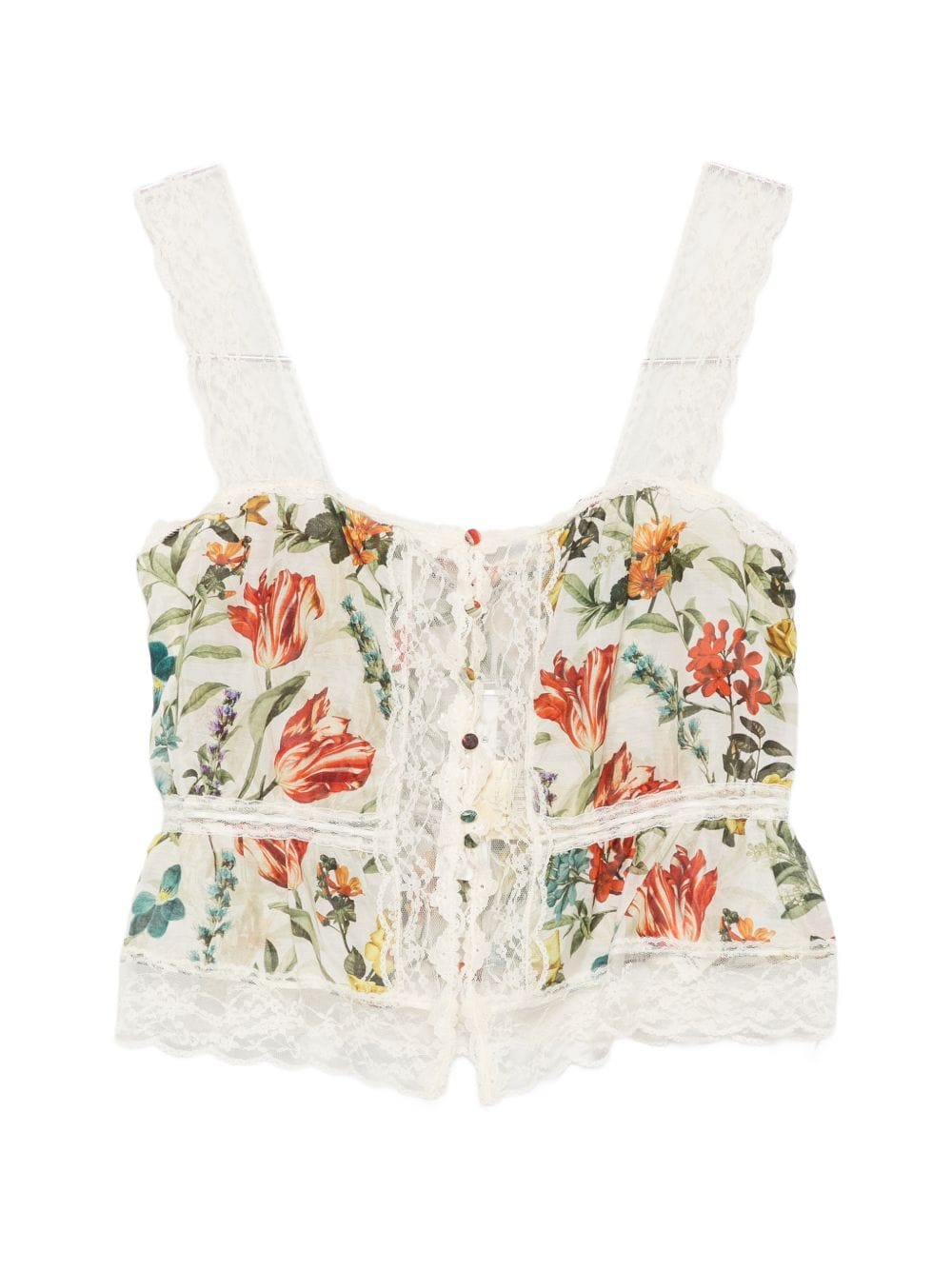 Alice + Olivia Floral Print Lace Top — White