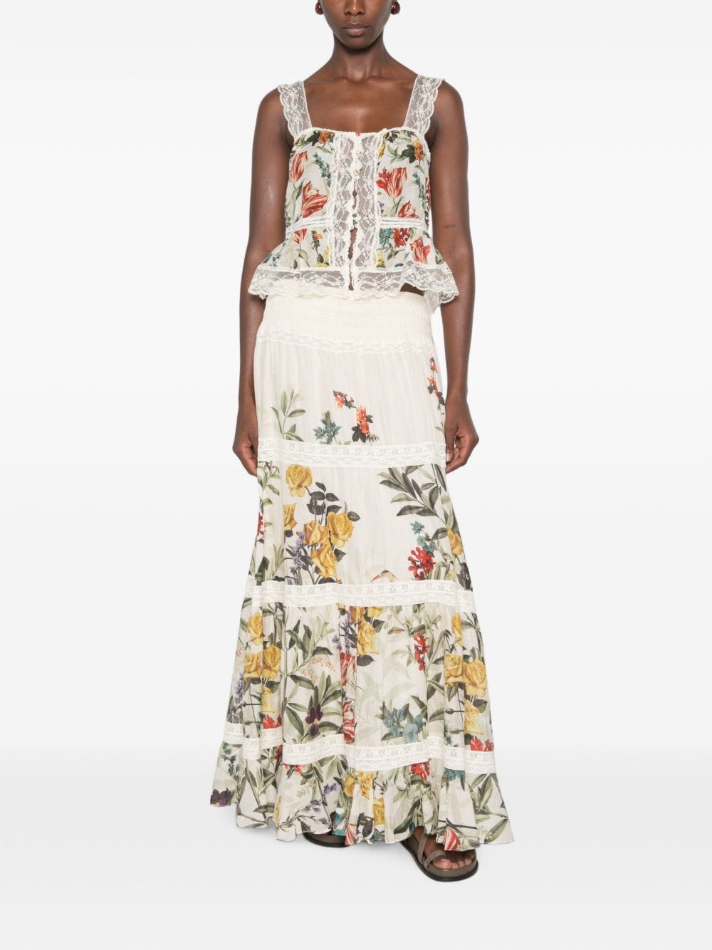Alice + Olivia Floral Print Lace Top — White