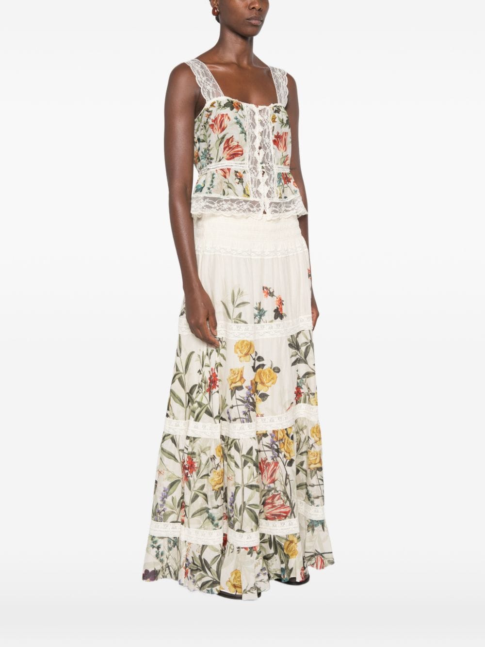 Alice + Olivia Floral Print Lace Top — White