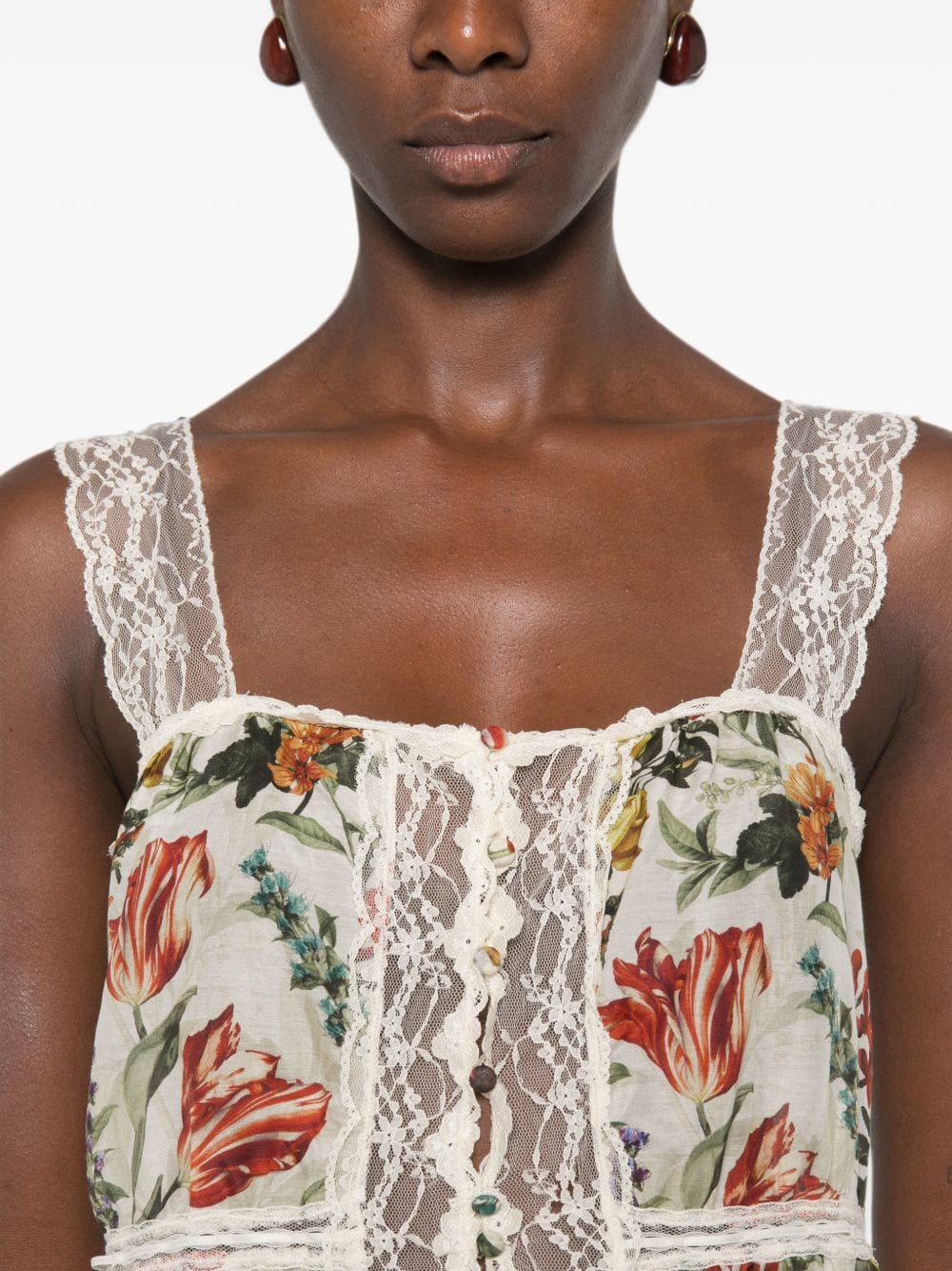Alice + Olivia Floral Print Lace Top — White