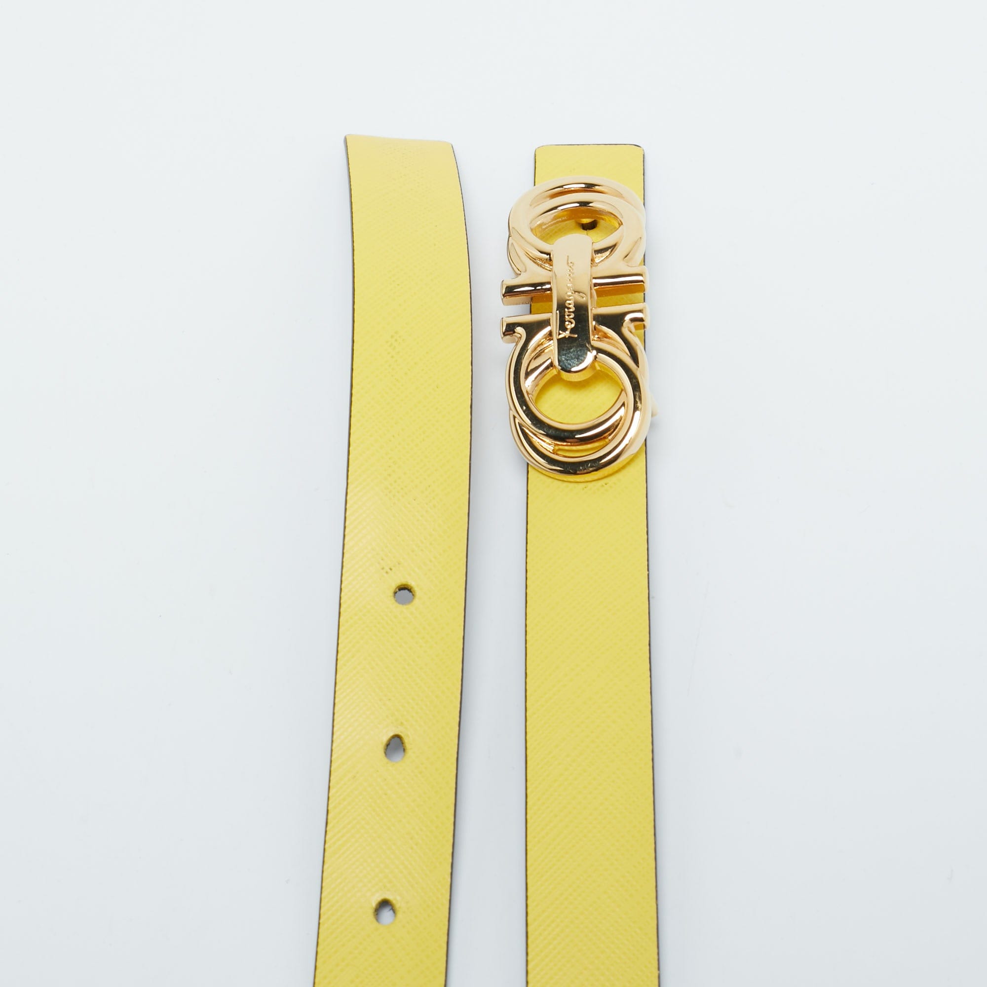 Salvatore Ferragamo Yellow/black Leather Double Gancini Reversible Slim Belt