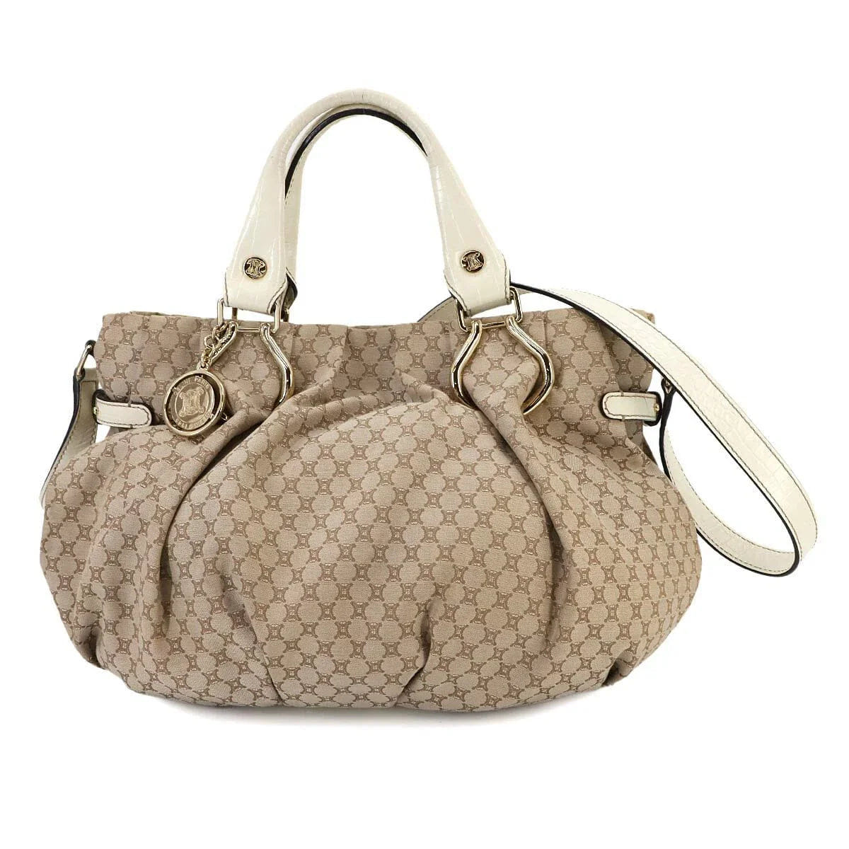 Luxury Promise Japan CELINE Macadam Pillow Small Hand Shoulder Bag Canvas Leather Beige 90275258